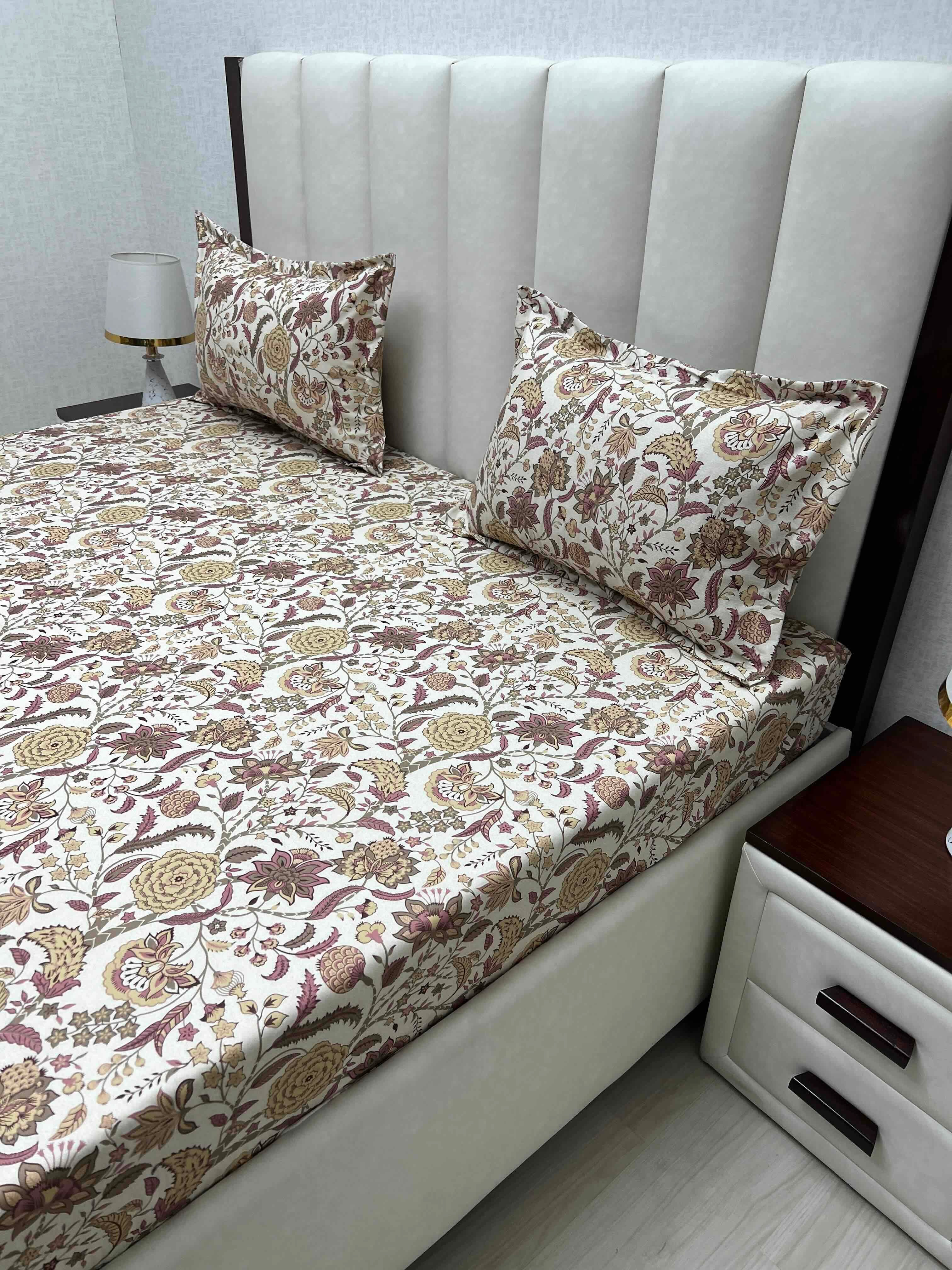 A-4833 - Pure Cotton 250 TC Queen Size Double Bedsheet (228X254) with Two Pillow Covers (43X68)