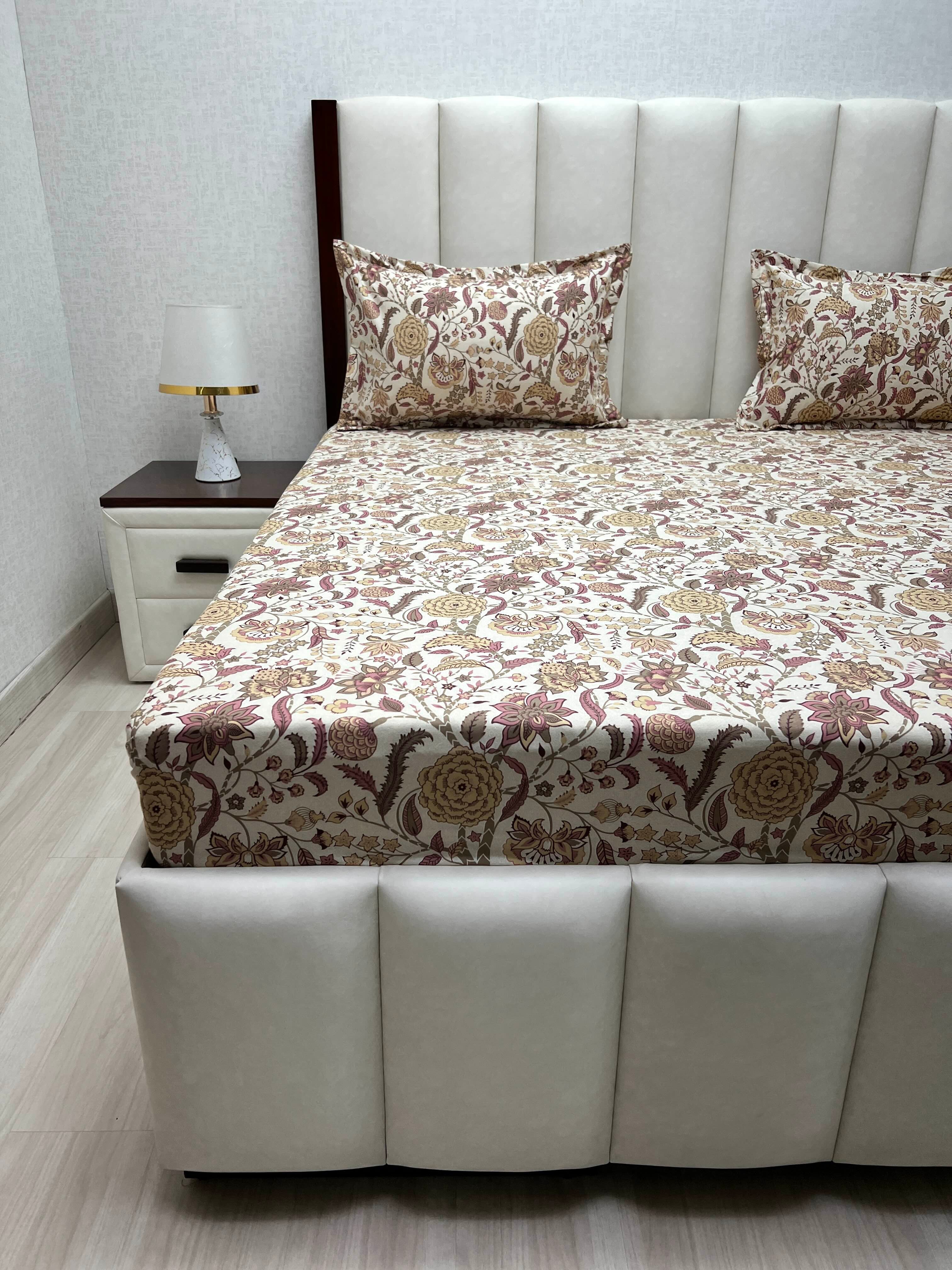 A-4833 - Pure Cotton 250 TC Queen Size Double Bedsheet (228X254) with Two Pillow Covers (43X68)