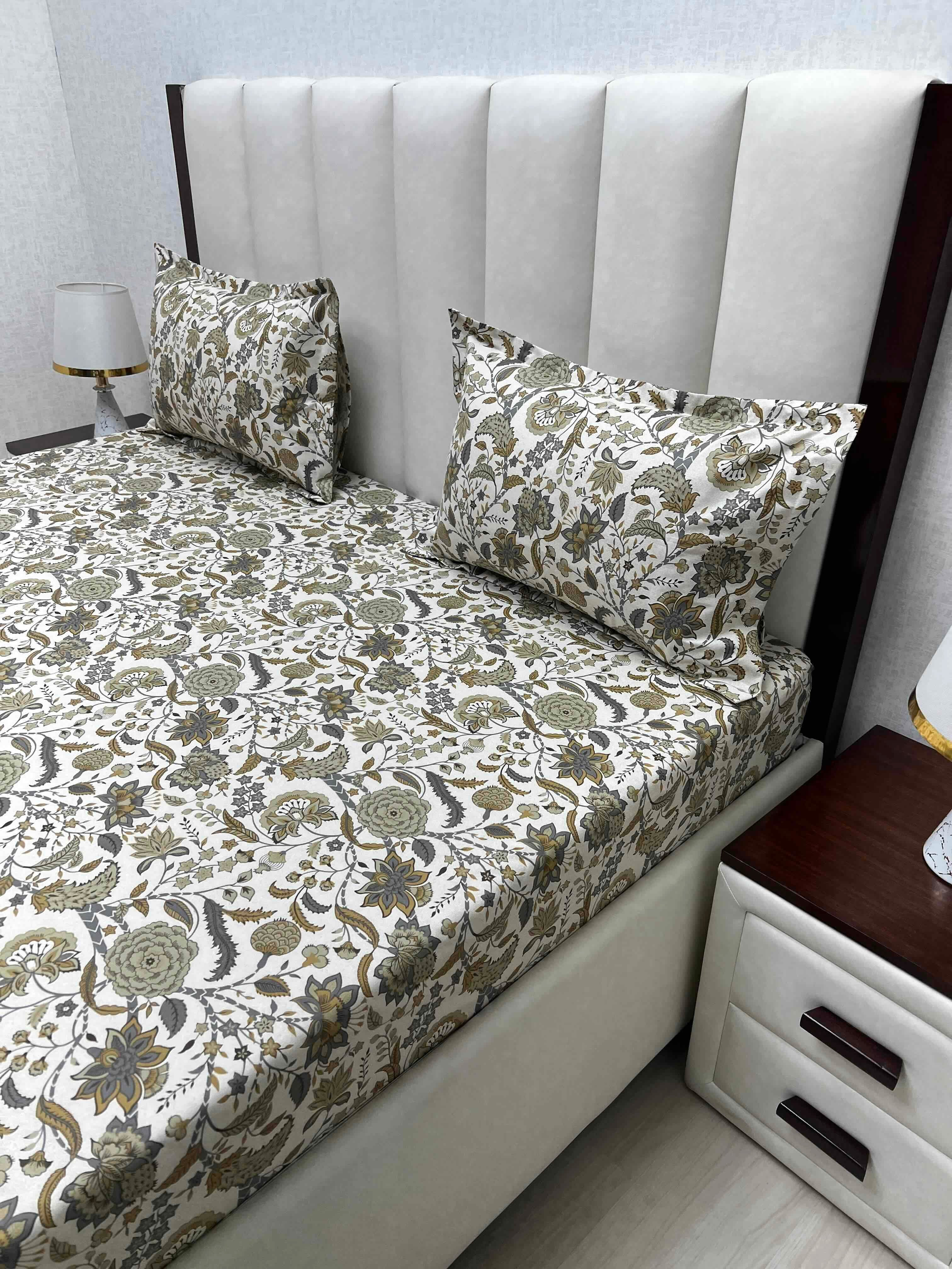 A-4834 - Pure Cotton 250 TC Queen Size Double Bedsheet (228X254) with Two Pillow Covers (43X68)