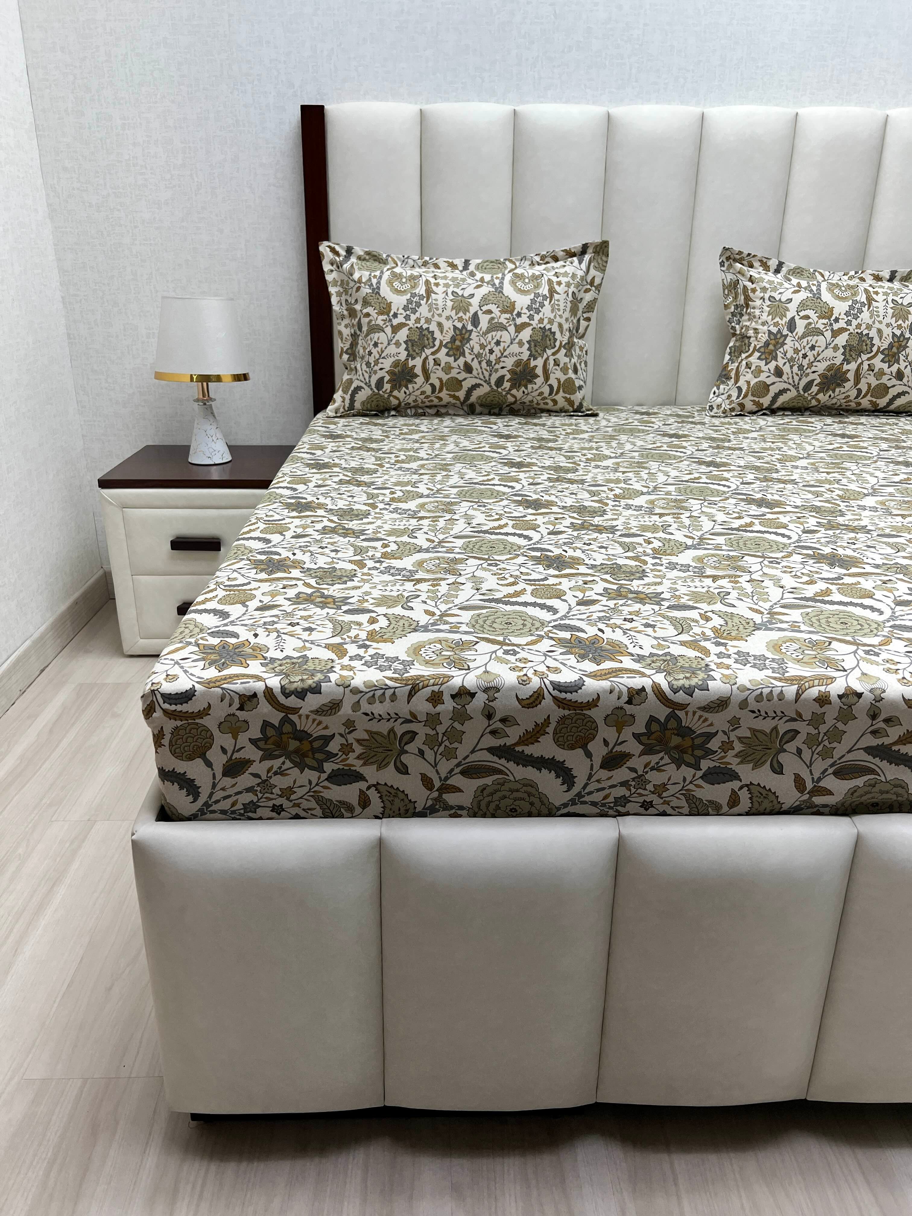 A-4834 - Pure Cotton 250 TC Queen Size Double Bedsheet (228X254) with Two Pillow Covers (43X68)