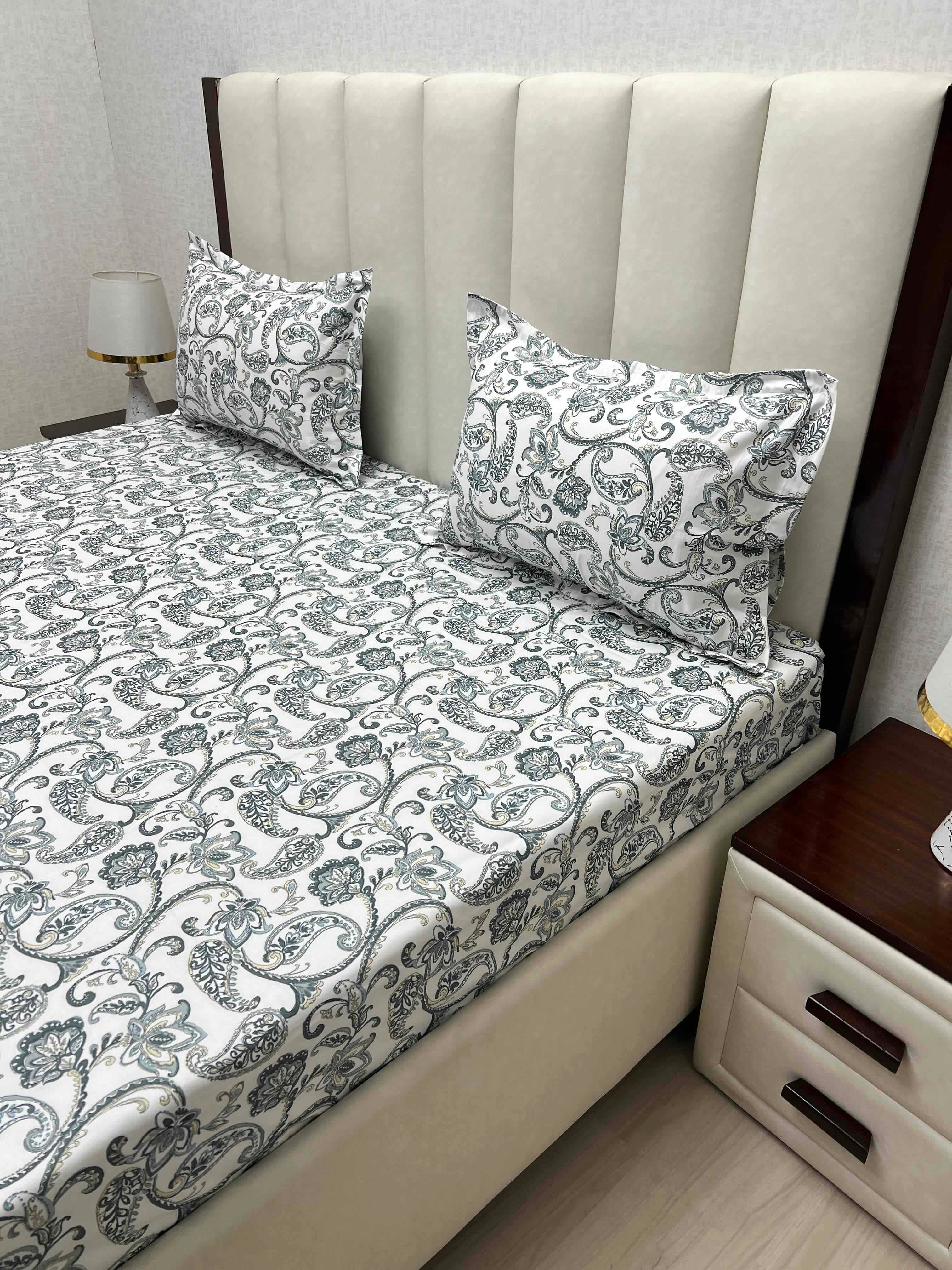 A-4835 - Pure Cotton 250 TC Queen Size Double Bedsheet (228X254) with Two Pillow Covers (43X68)