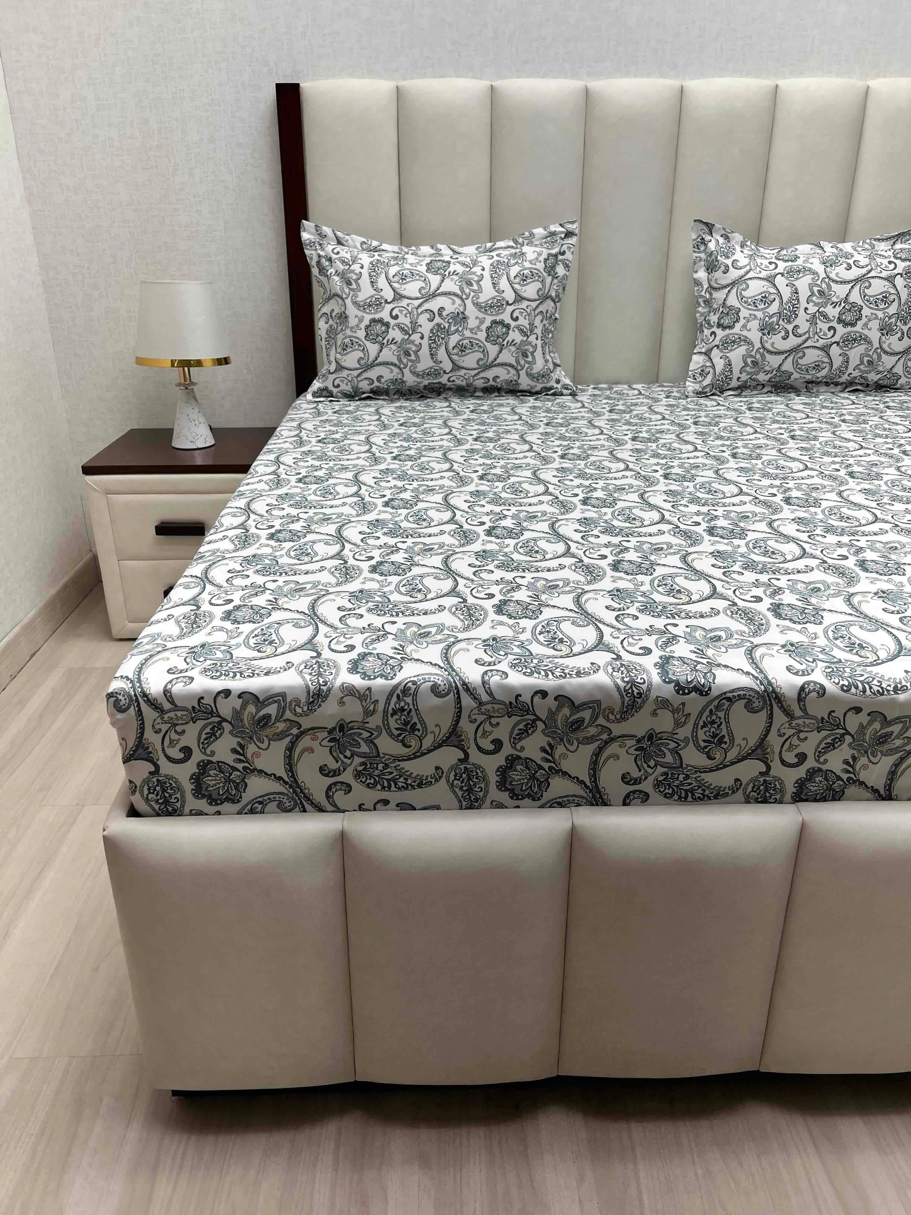 A-4835 - Pure Cotton 250 TC Queen Size Double Bedsheet (228X254) with Two Pillow Covers (43X68)