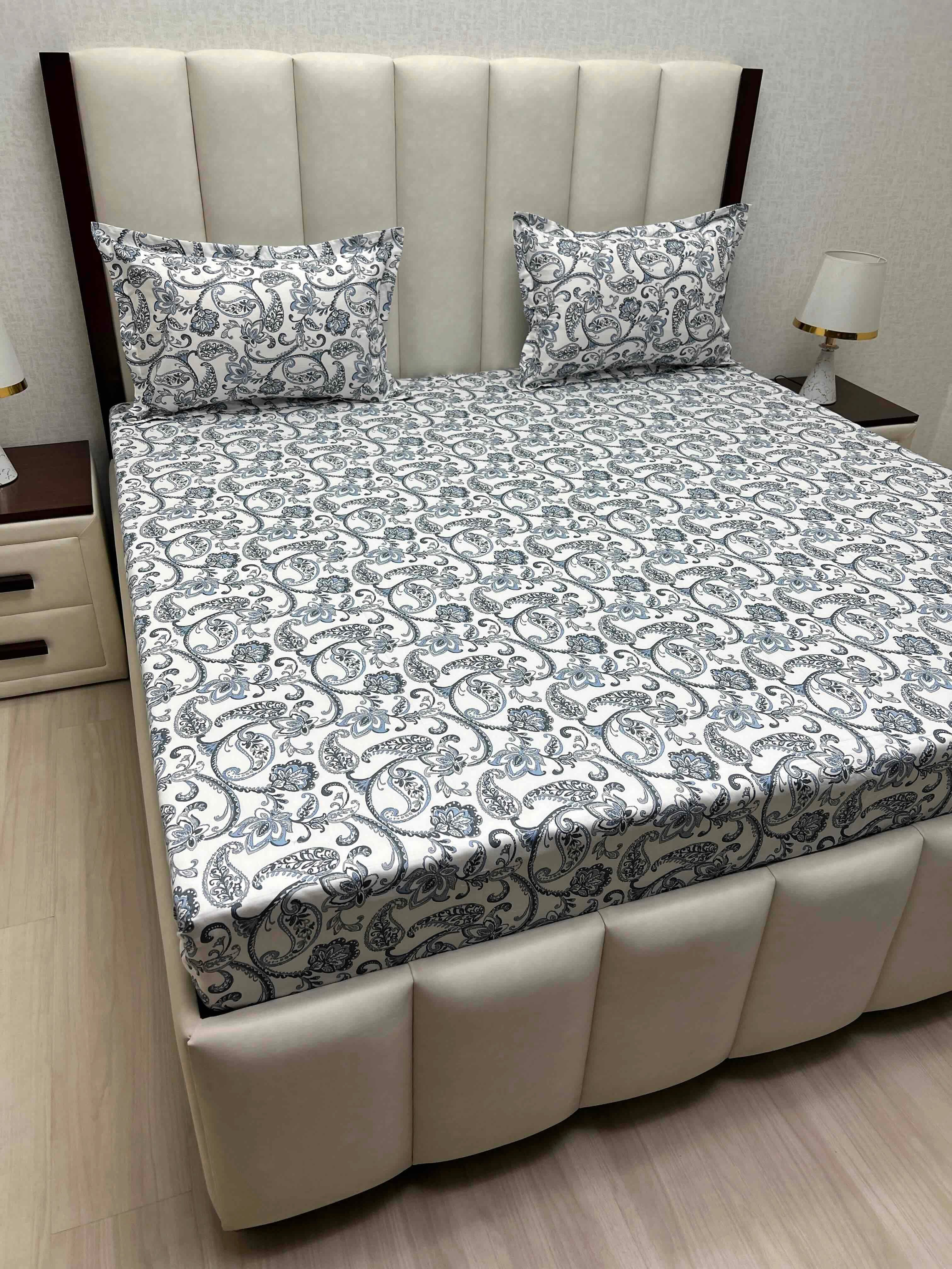 A-4836 - Pure Cotton 250 TC Queen Size Double Bedsheet (228X254) with Two Pillow Covers (43X68)