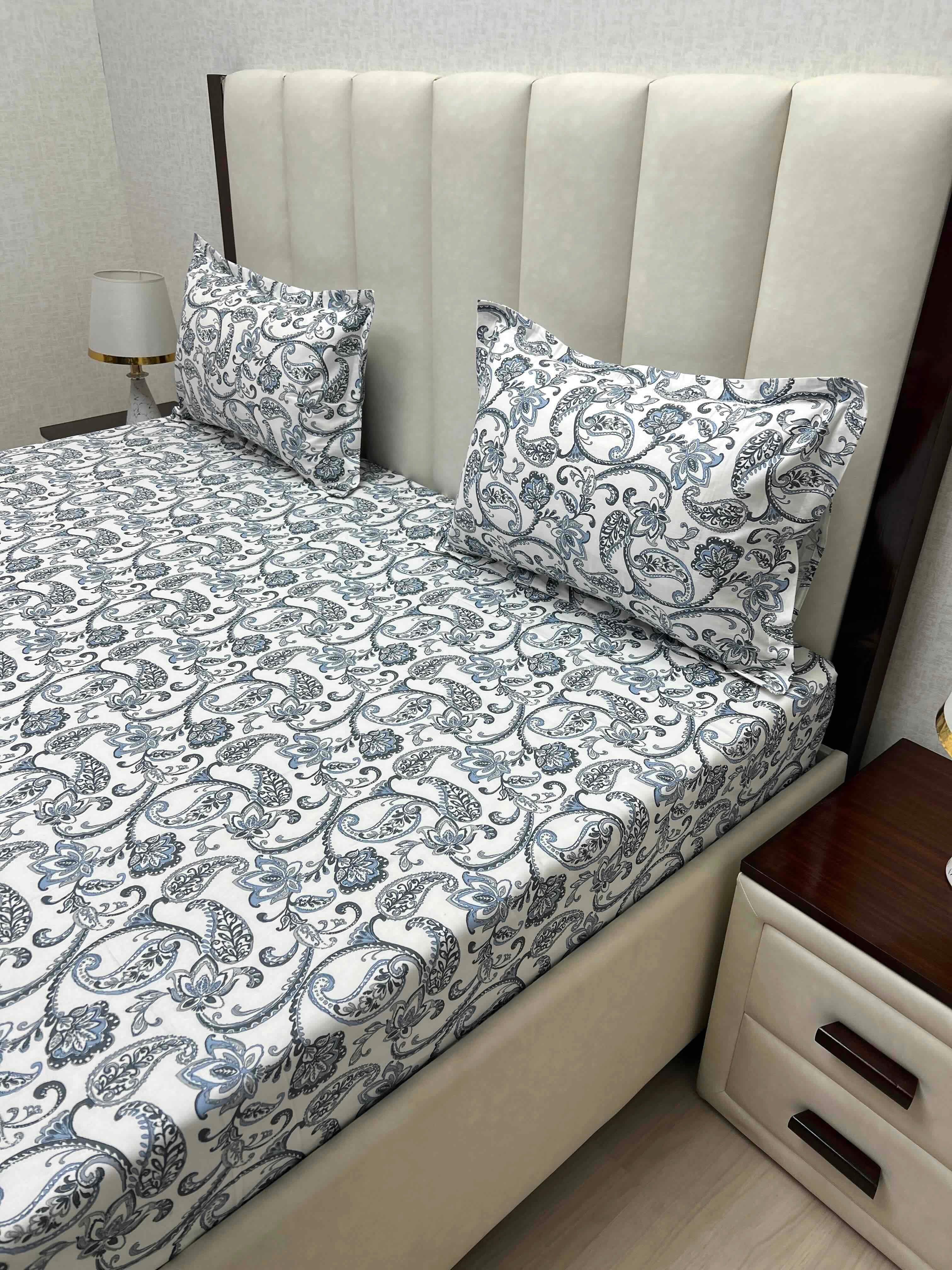 A-4836 - Pure Cotton 250 TC Queen Size Double Bedsheet (228X254) with Two Pillow Covers (43X68)