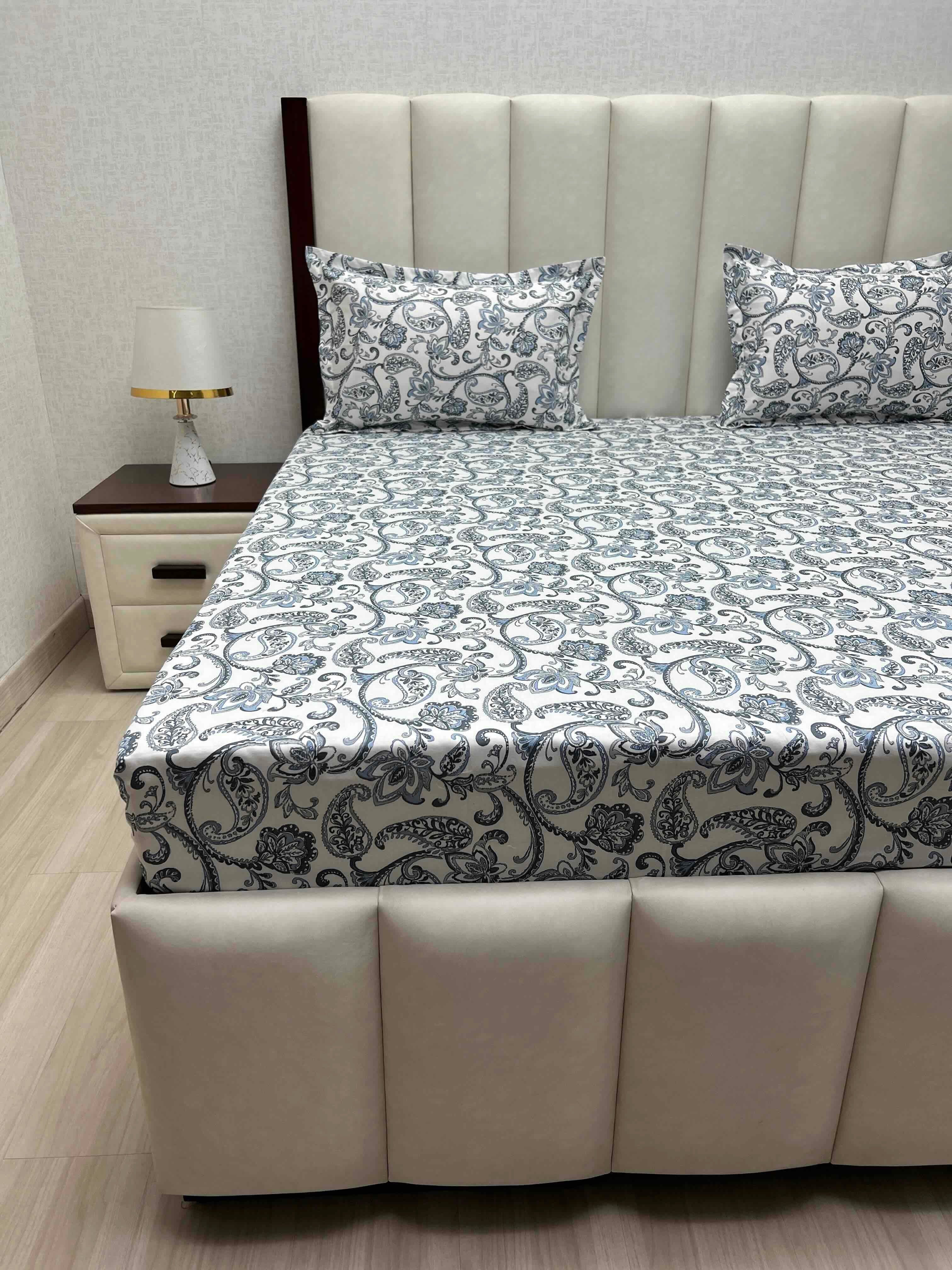 A-4836 - Pure Cotton 250 TC Queen Size Double Bedsheet (228X254) with Two Pillow Covers (43X68)