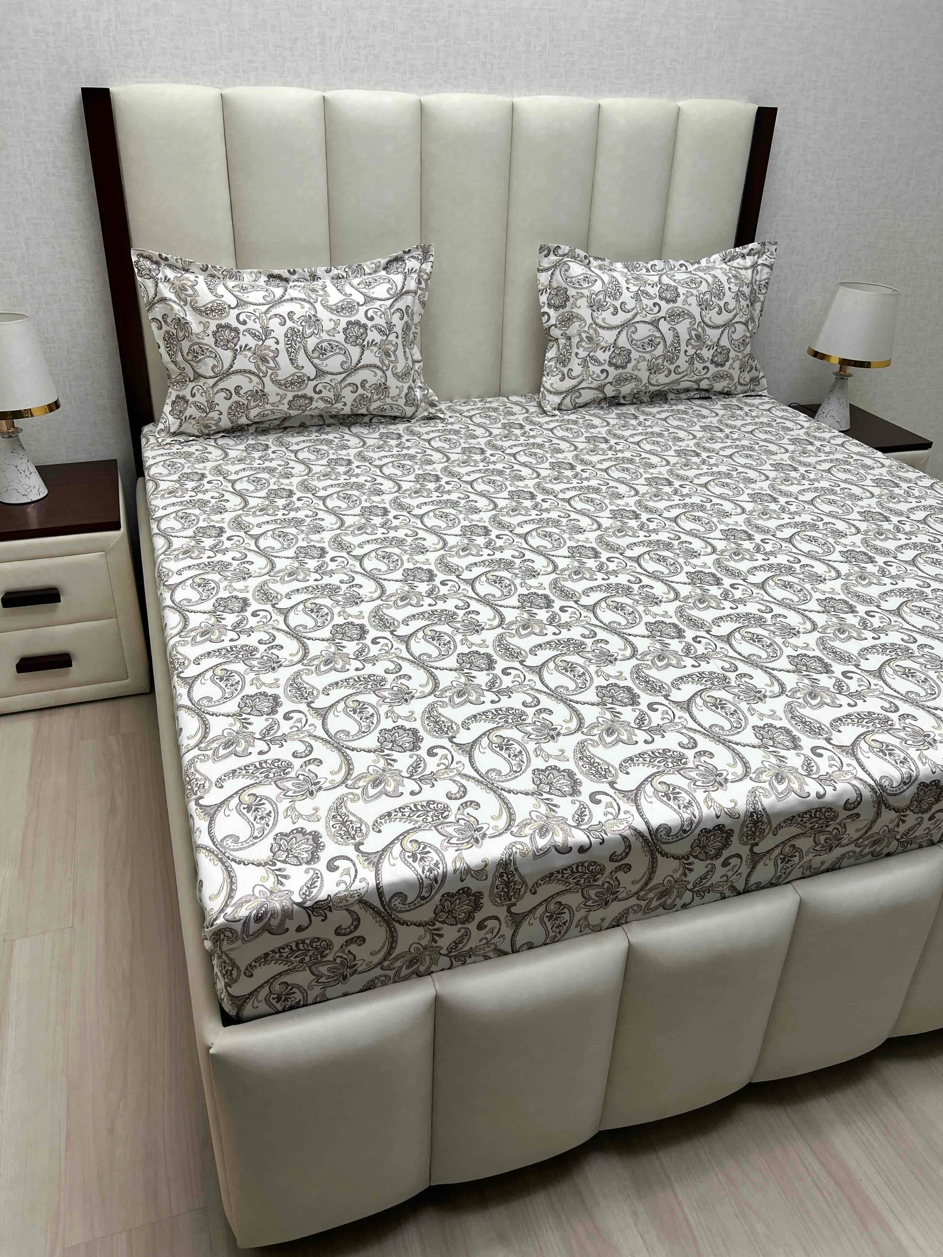 A-4837 - Pure Cotton 250 TC Queen Size Double Bedsheet (228X254) with Two Pillow Covers (43X68)