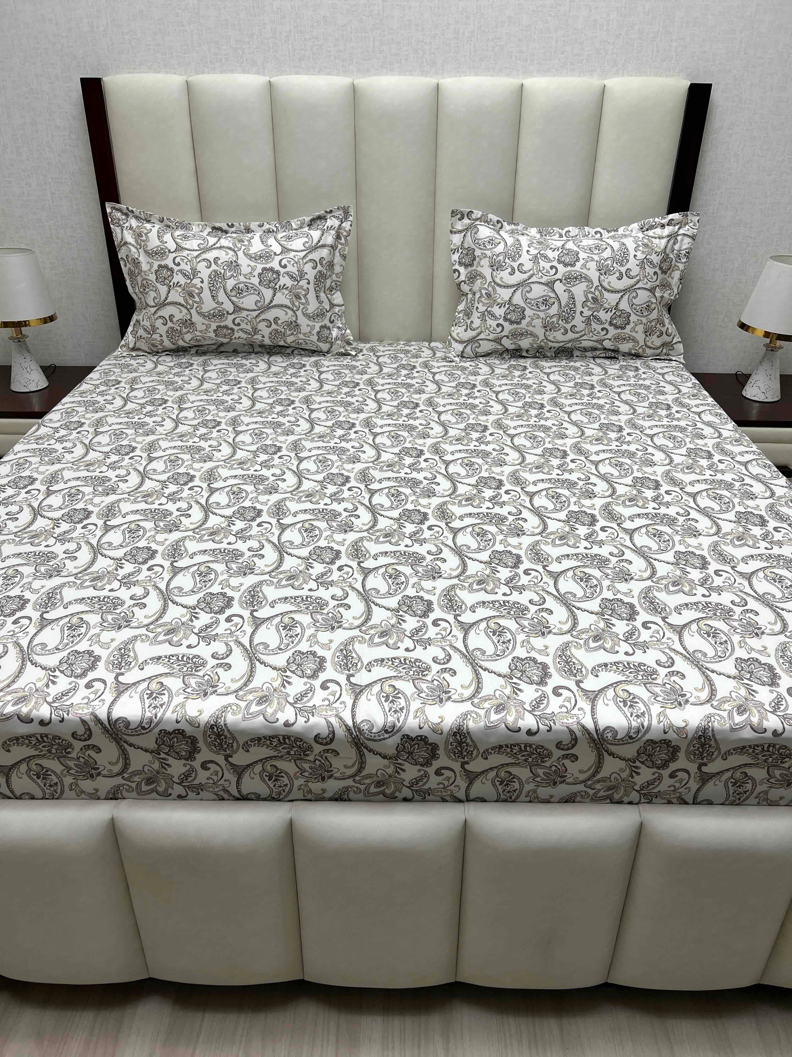 A-4837 - Pure Cotton 250 TC Queen Size Double Bedsheet (228X254) with Two Pillow Covers (43X68)