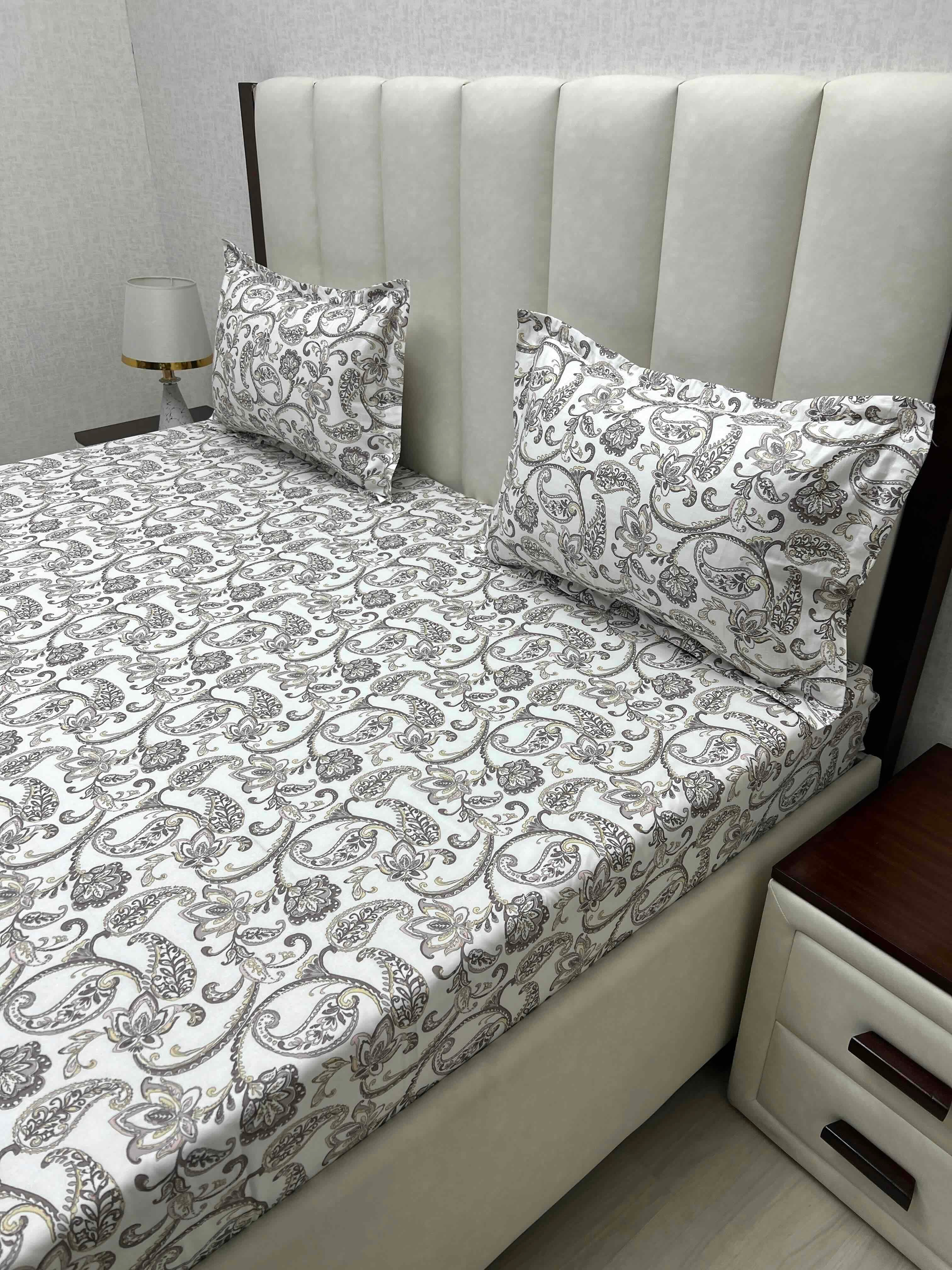 A-4837 - Pure Cotton 250 TC Queen Size Double Bedsheet (228X254) with Two Pillow Covers (43X68)