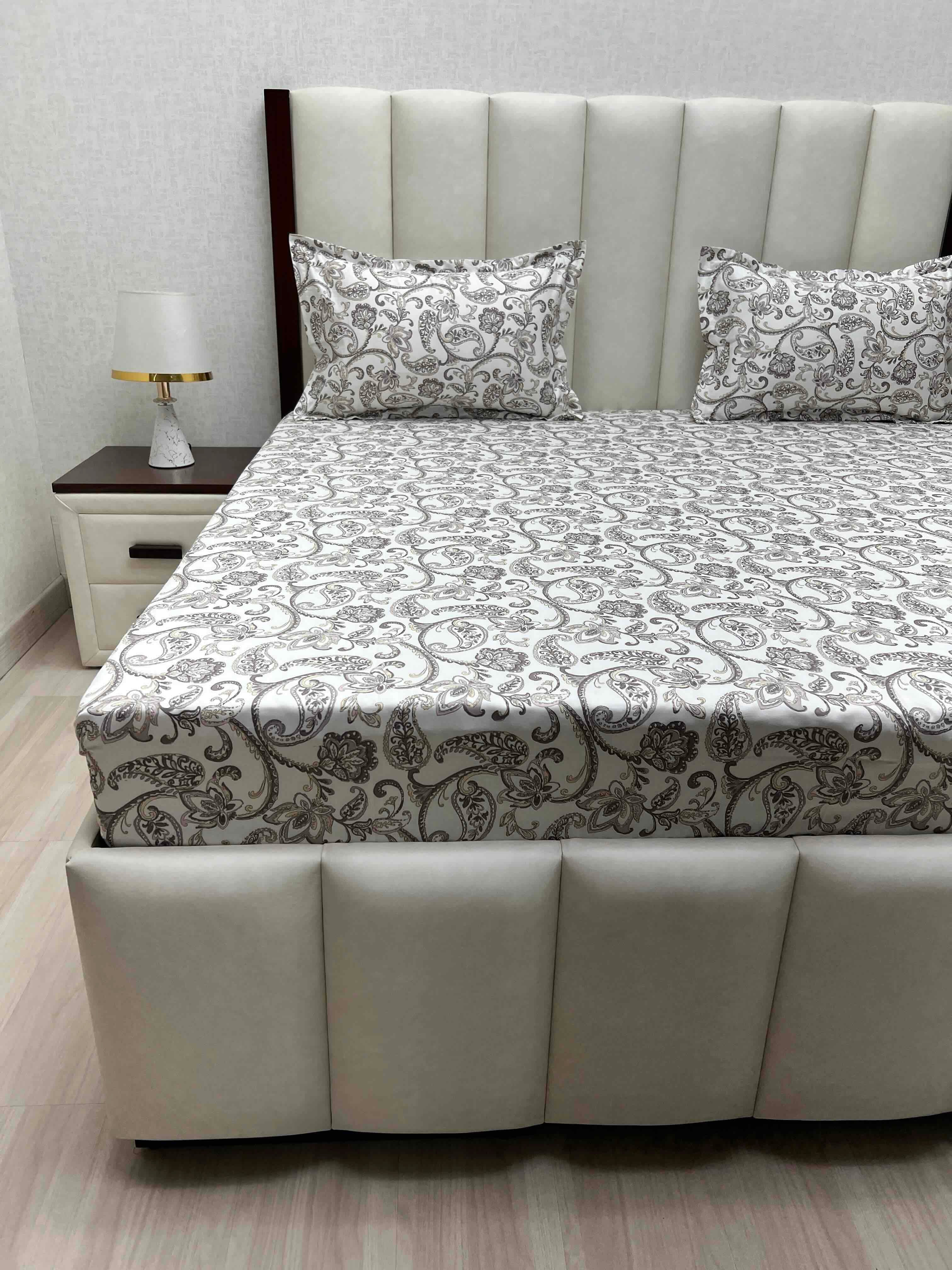 A-4837 - Pure Cotton 250 TC Queen Size Double Bedsheet (228X254) with Two Pillow Covers (43X68)