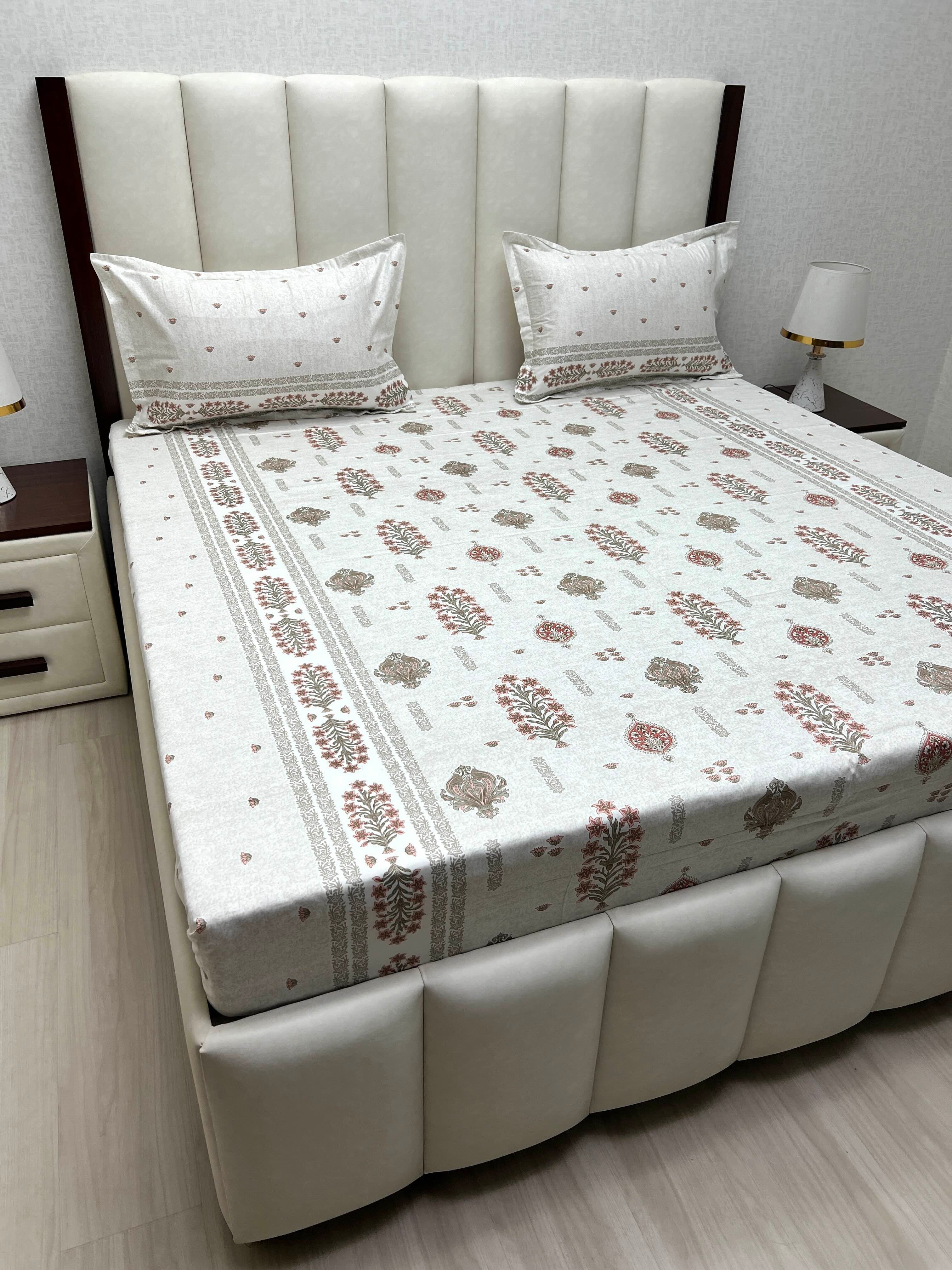 A-4838 - Pure Cotton 250 TC Queen Size Double Bedsheet (228X254) with Two Pillow Covers (43X68)