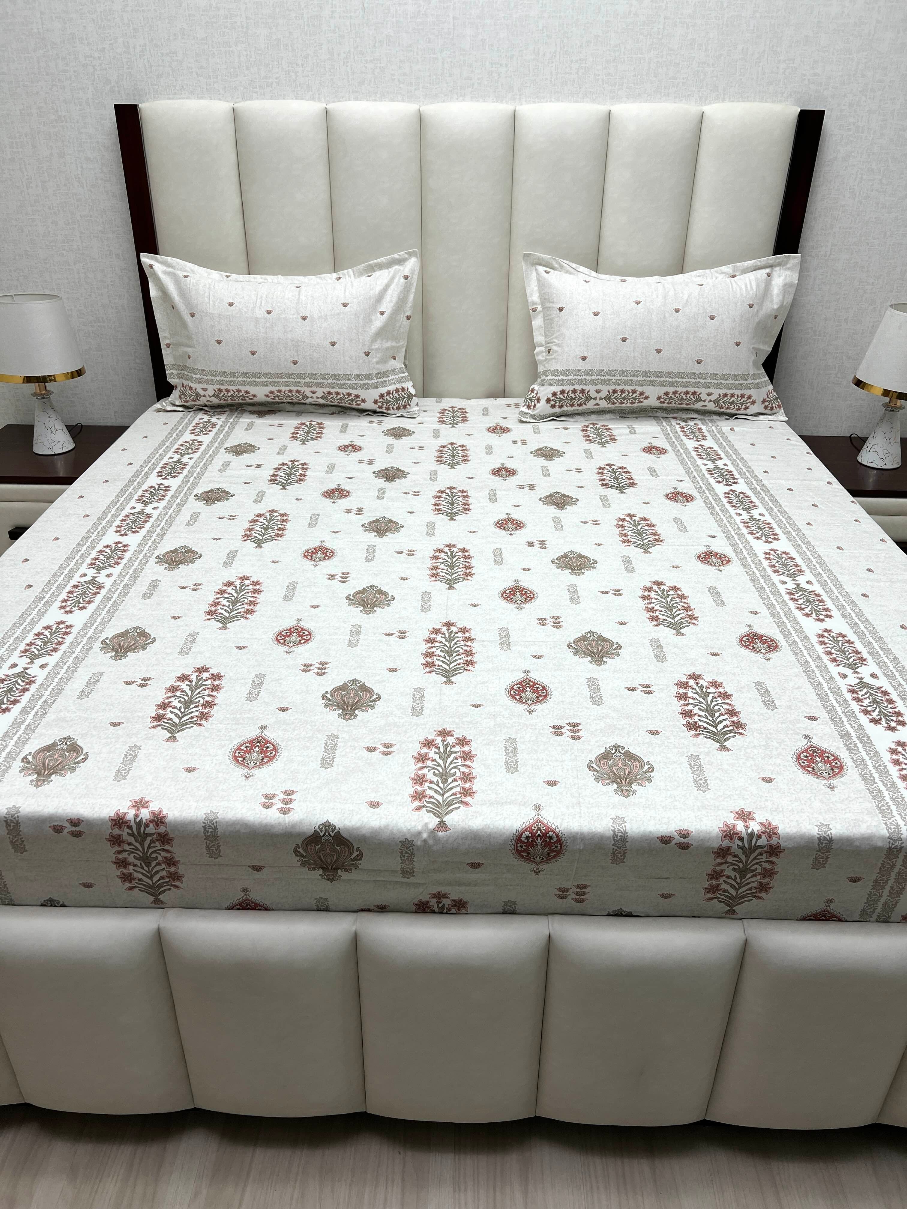 A-4838 - Pure Cotton 250 TC Queen Size Double Bedsheet (228X254) with Two Pillow Covers (43X68)