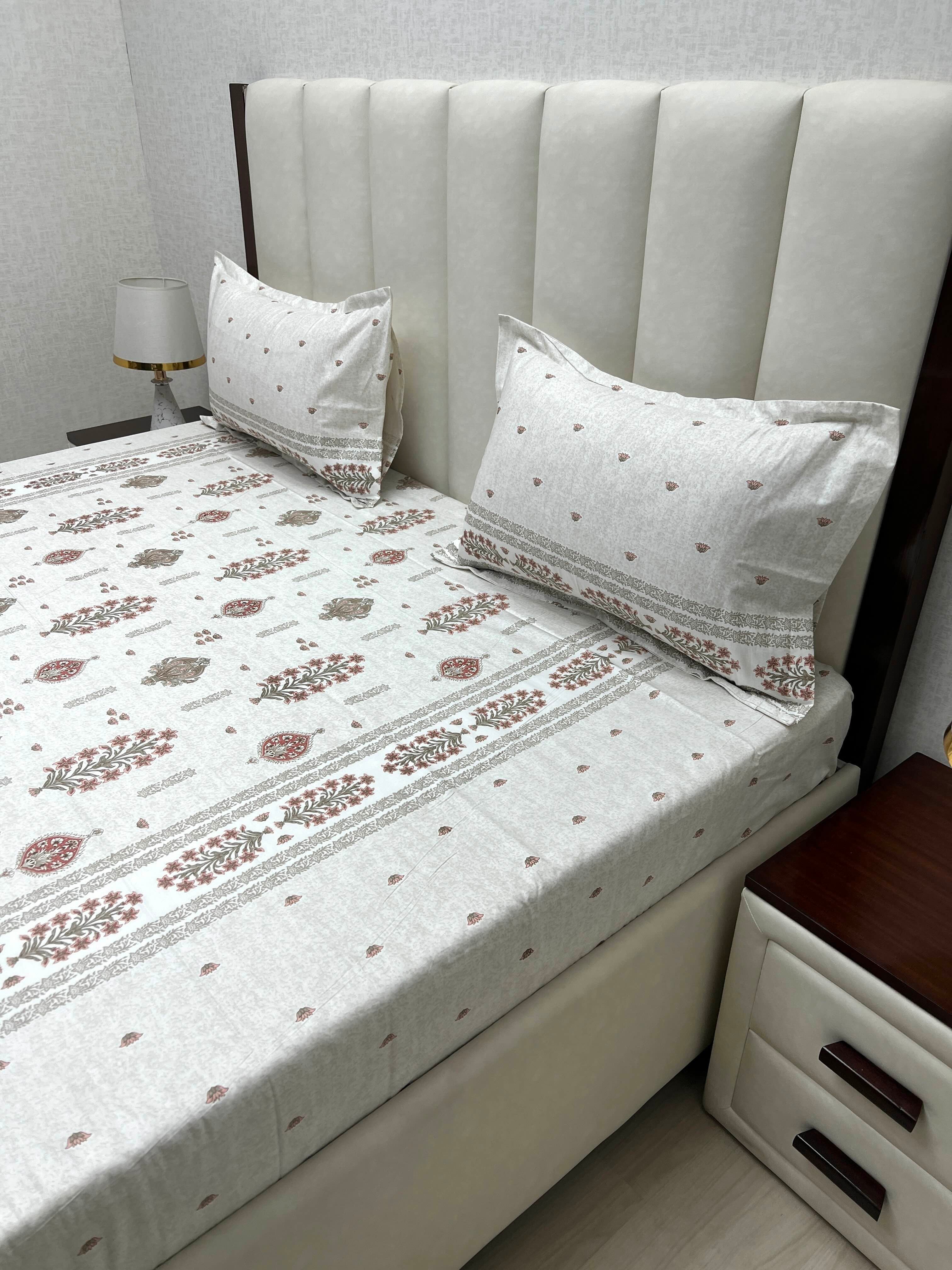 A-4838 - Pure Cotton 250 TC Queen Size Double Bedsheet (228X254) with Two Pillow Covers (43X68)