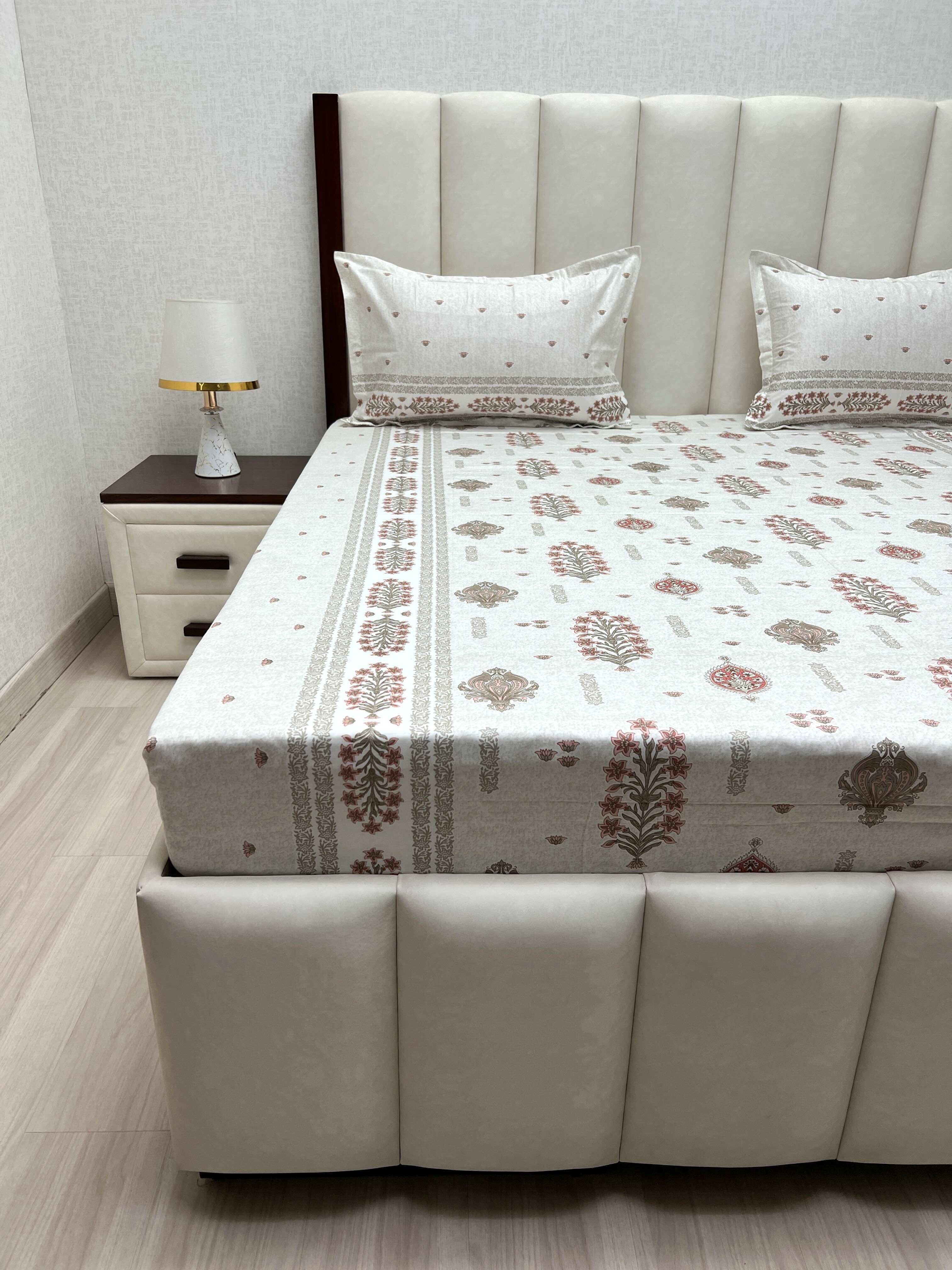 A-4838 - Pure Cotton 250 TC Queen Size Double Bedsheet (228X254) with Two Pillow Covers (43X68)