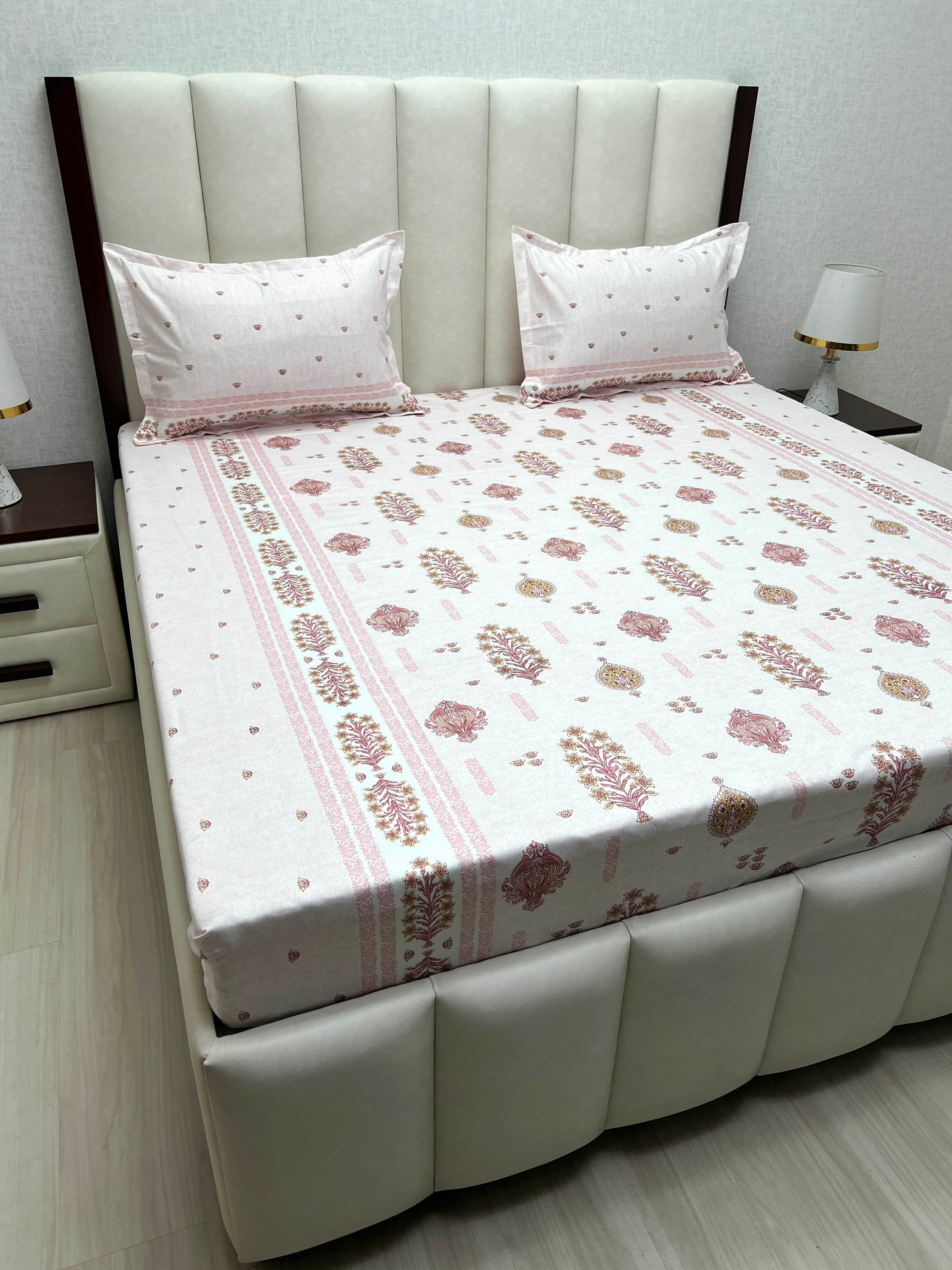 A-4839 - Pure Cotton 250 TC Queen Size Double Bedsheet (228X254) with Two Pillow Covers (43X68)