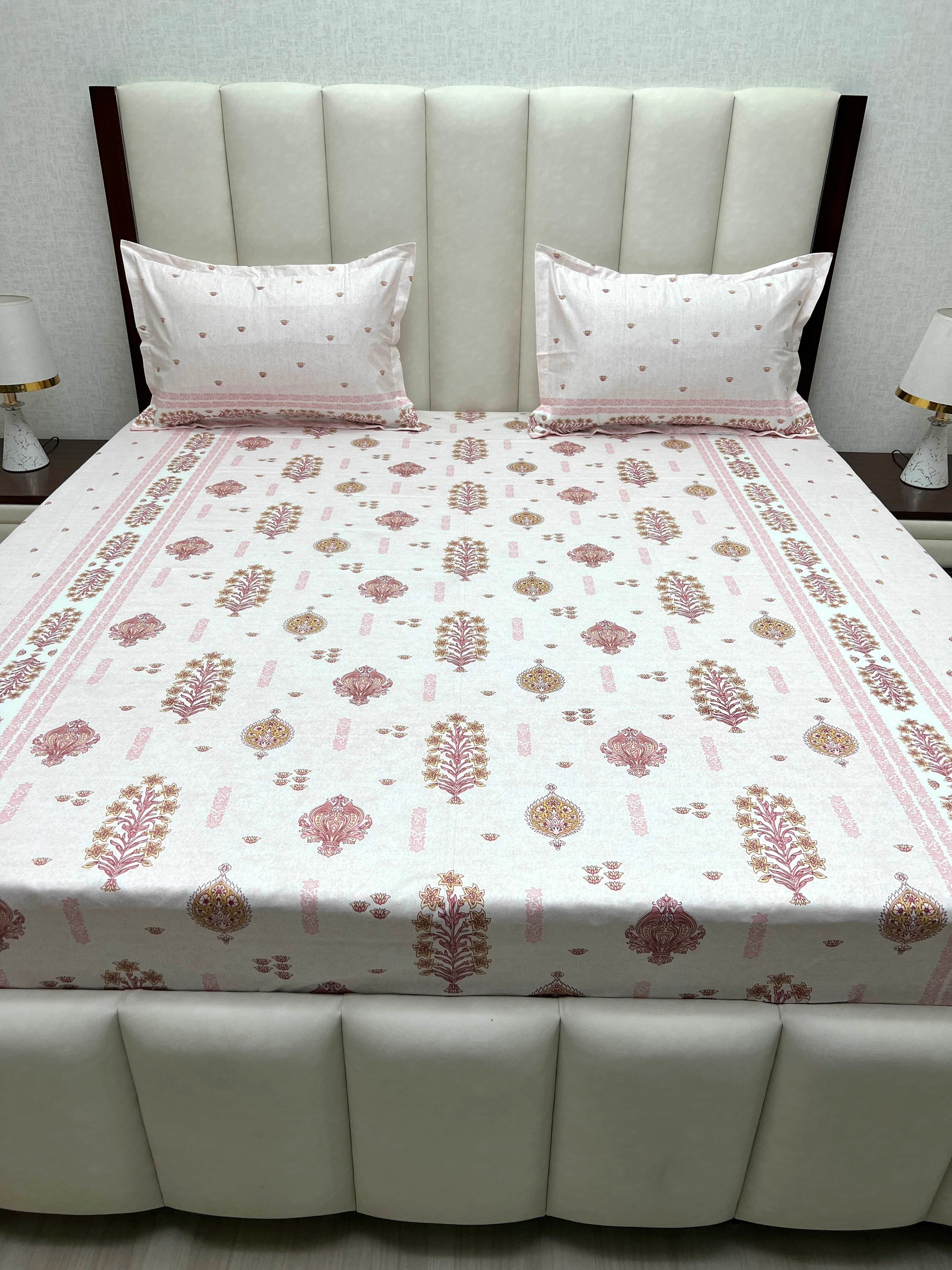 A-4839 - Pure Cotton 250 TC Queen Size Double Bedsheet (228X254) with Two Pillow Covers (43X68)