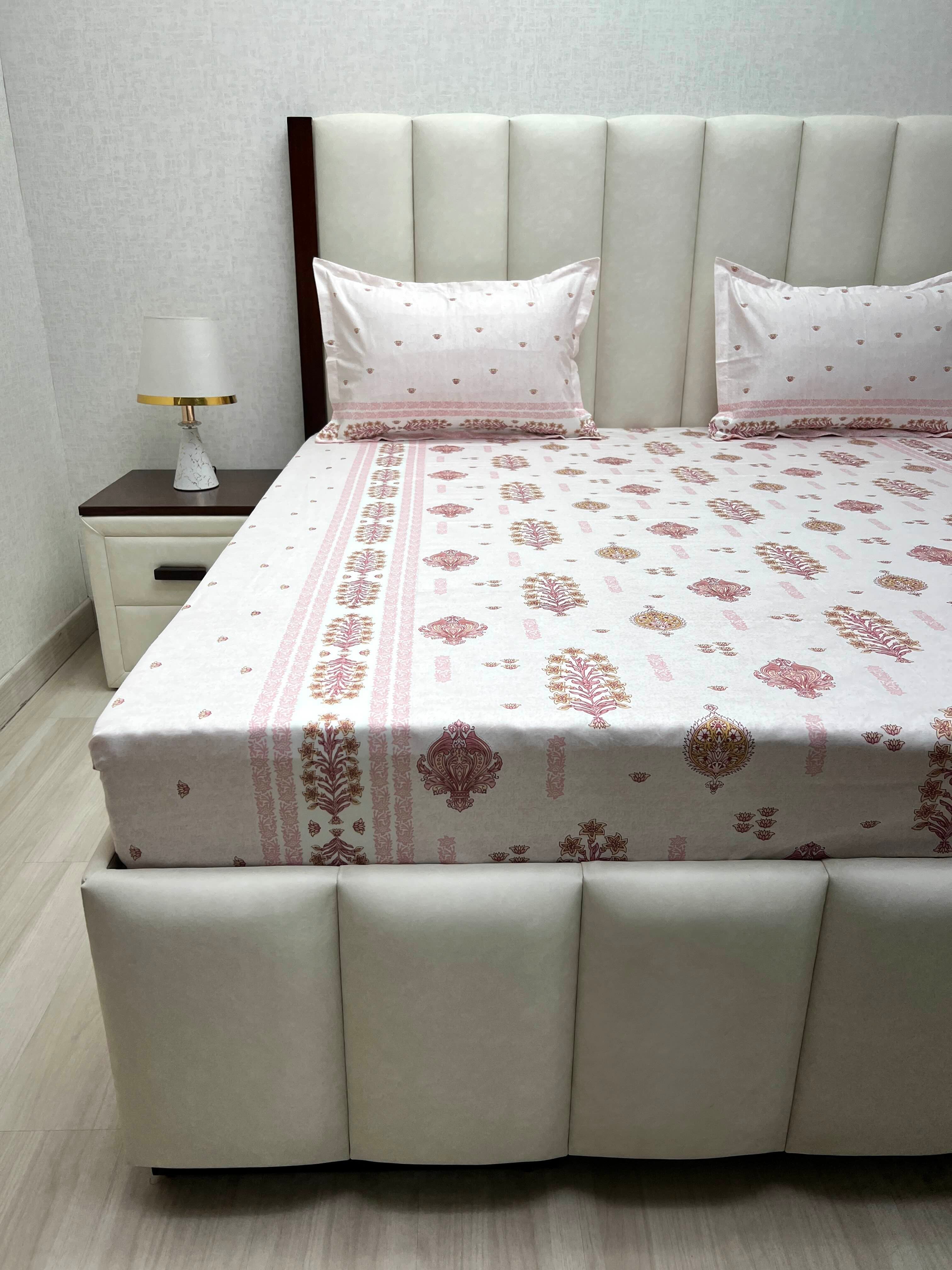 A-4839 - Pure Cotton 250 TC Queen Size Double Bedsheet (228X254) with Two Pillow Covers (43X68)