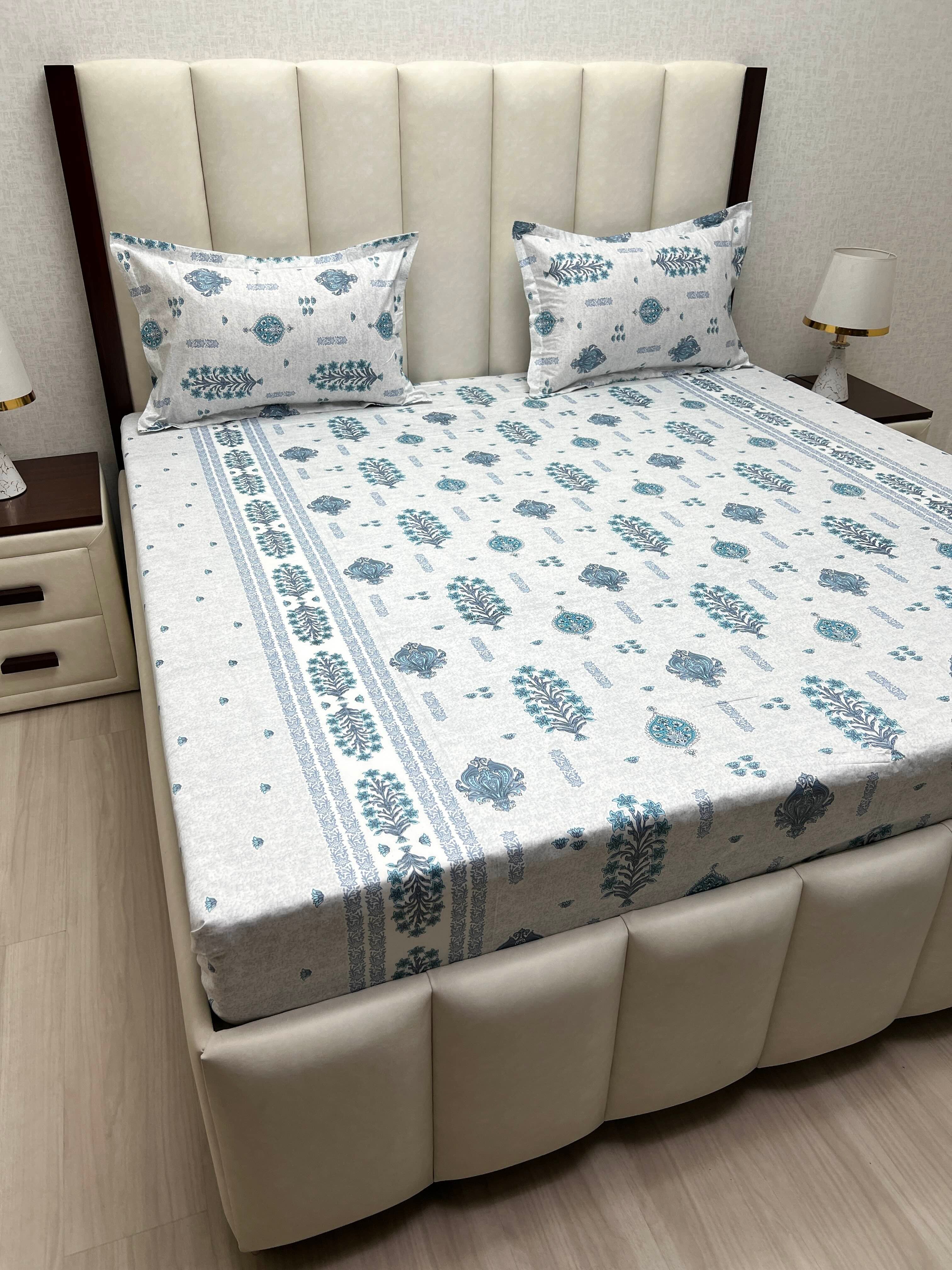 A-4840 - Pure Cotton 250 TC Queen Size Double Bedsheet (228X254) with Two Pillow Covers (43X68)