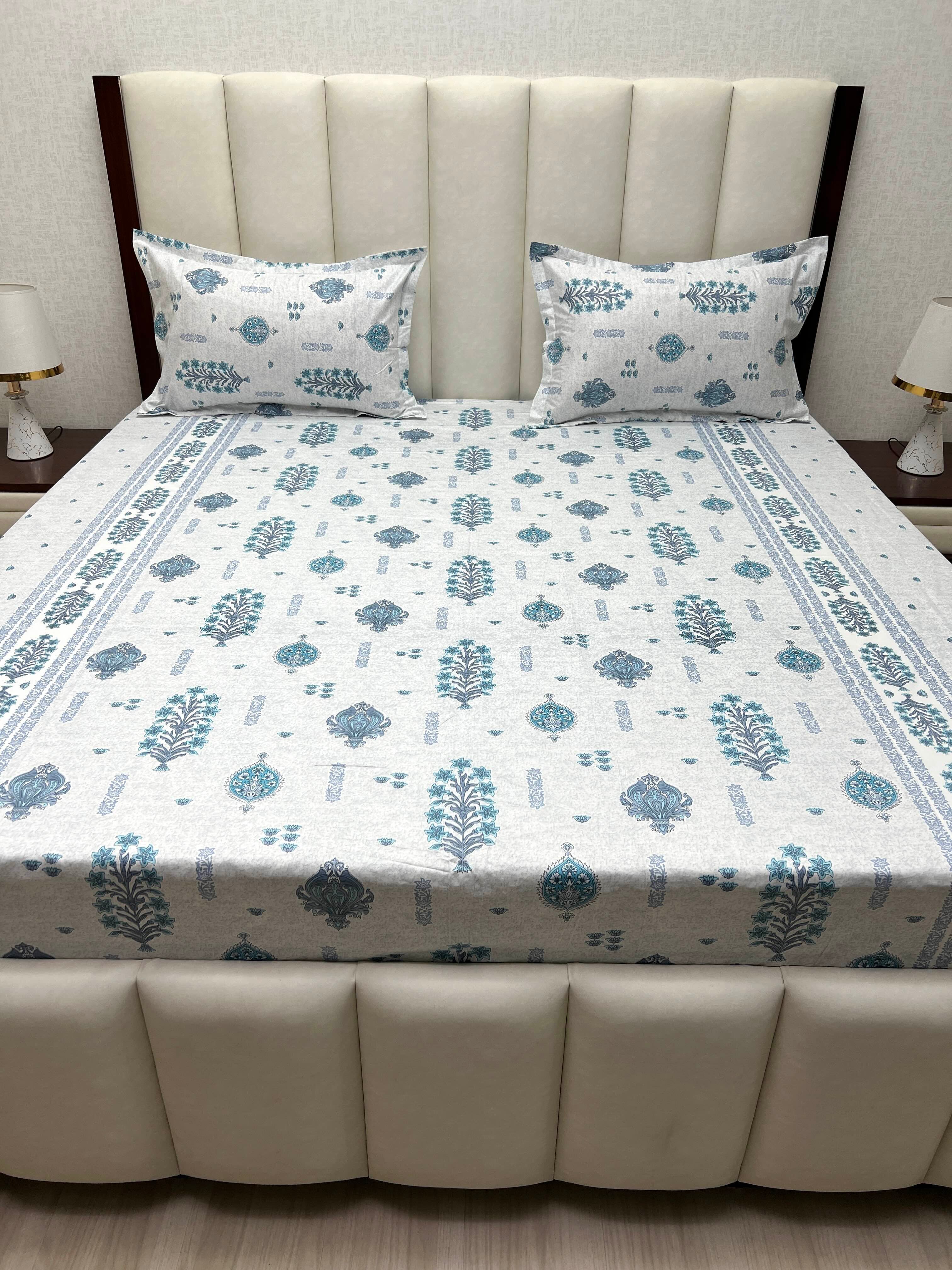 A-4840 - Pure Cotton 250 TC Queen Size Double Bedsheet (228X254) with Two Pillow Covers (43X68)