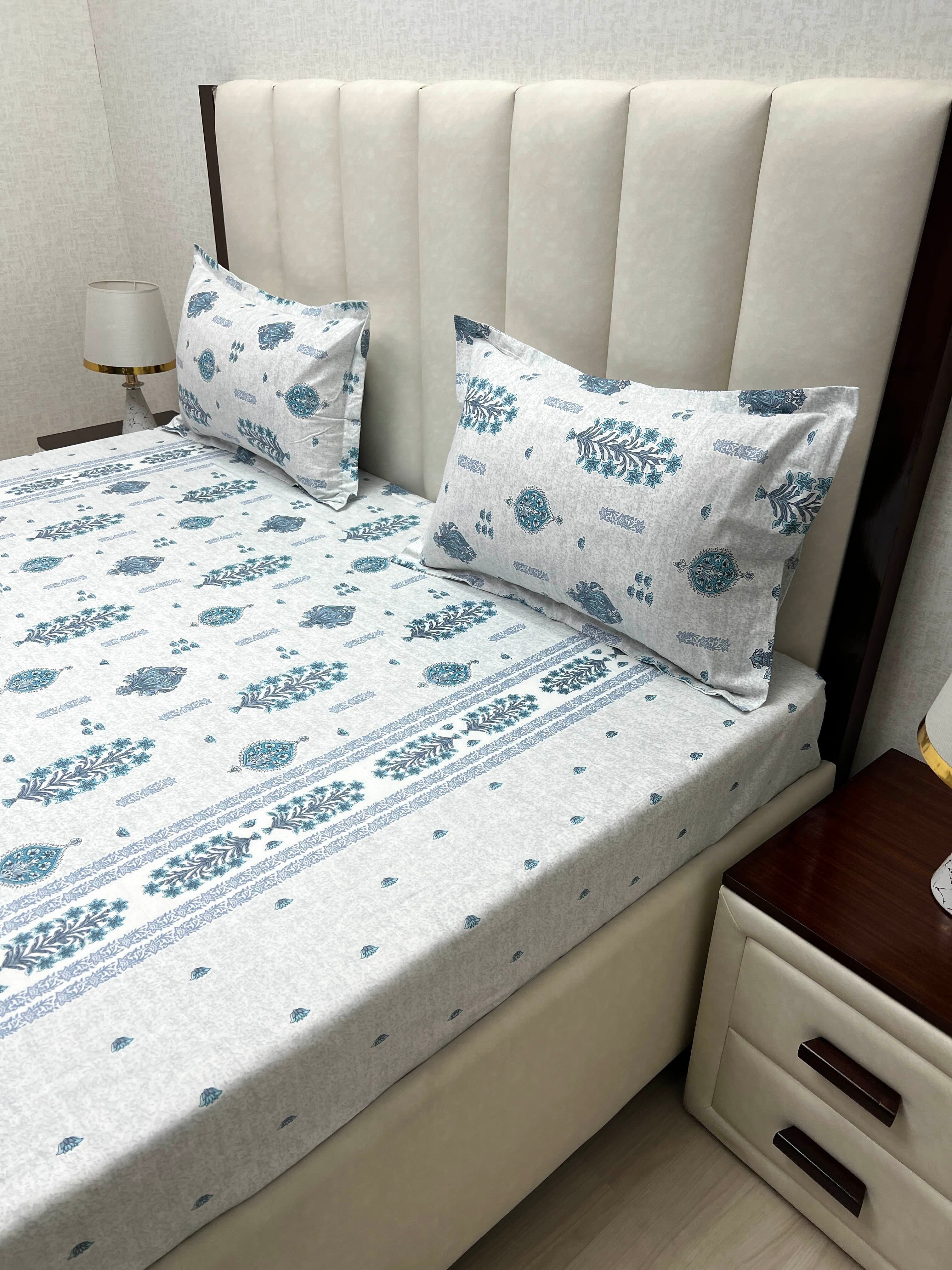 A-4840 - Pure Cotton 250 TC Queen Size Double Bedsheet (228X254) with Two Pillow Covers (43X68)