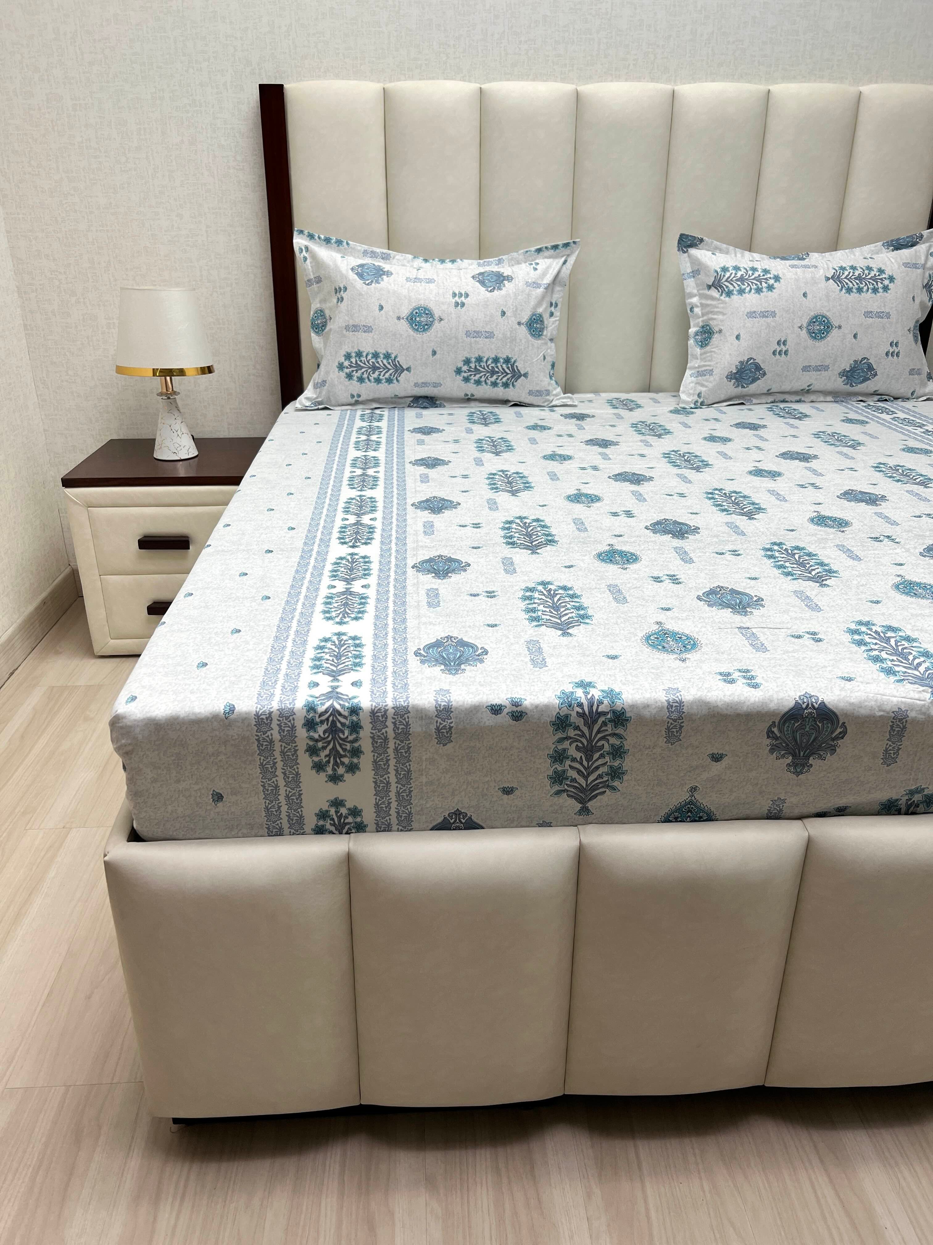 A-4840 - Pure Cotton 250 TC Queen Size Double Bedsheet (228X254) with Two Pillow Covers (43X68)