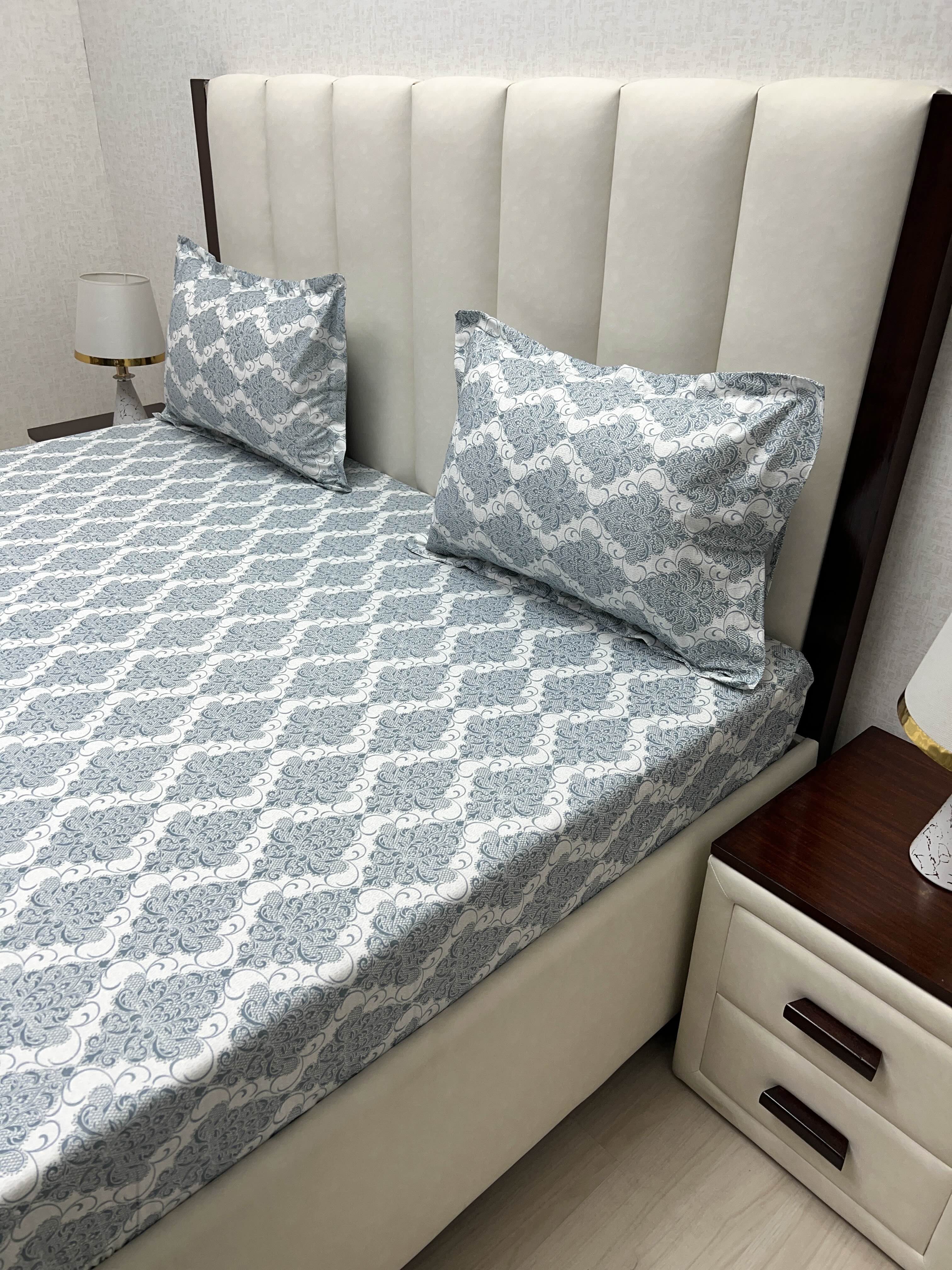 A-4841 - Pure Cotton 250 TC Queen Size Double Bedsheet (228X254) with Two Pillow Covers (43X68)