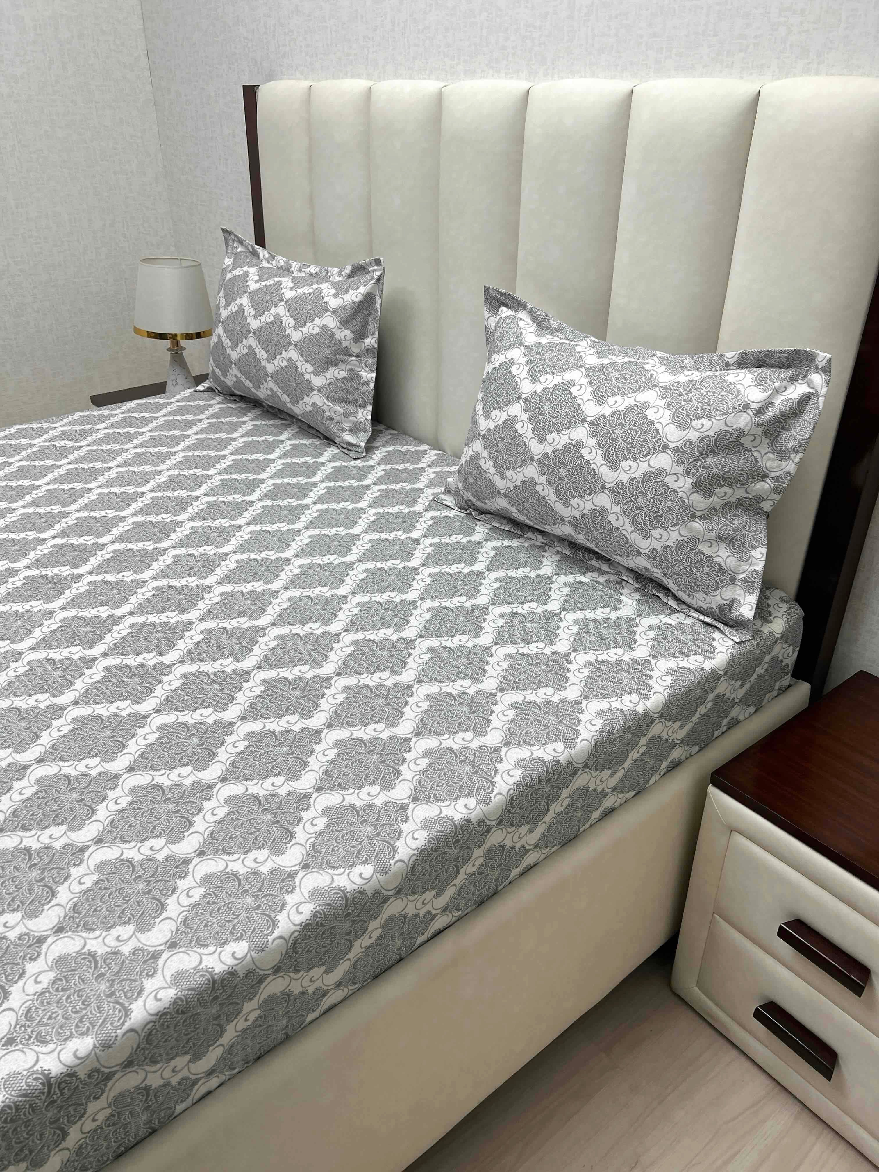 A-4843 - Pure Cotton 250 TC Queen Size Double Bedsheet (228X254) with Two Pillow Covers (43X68)