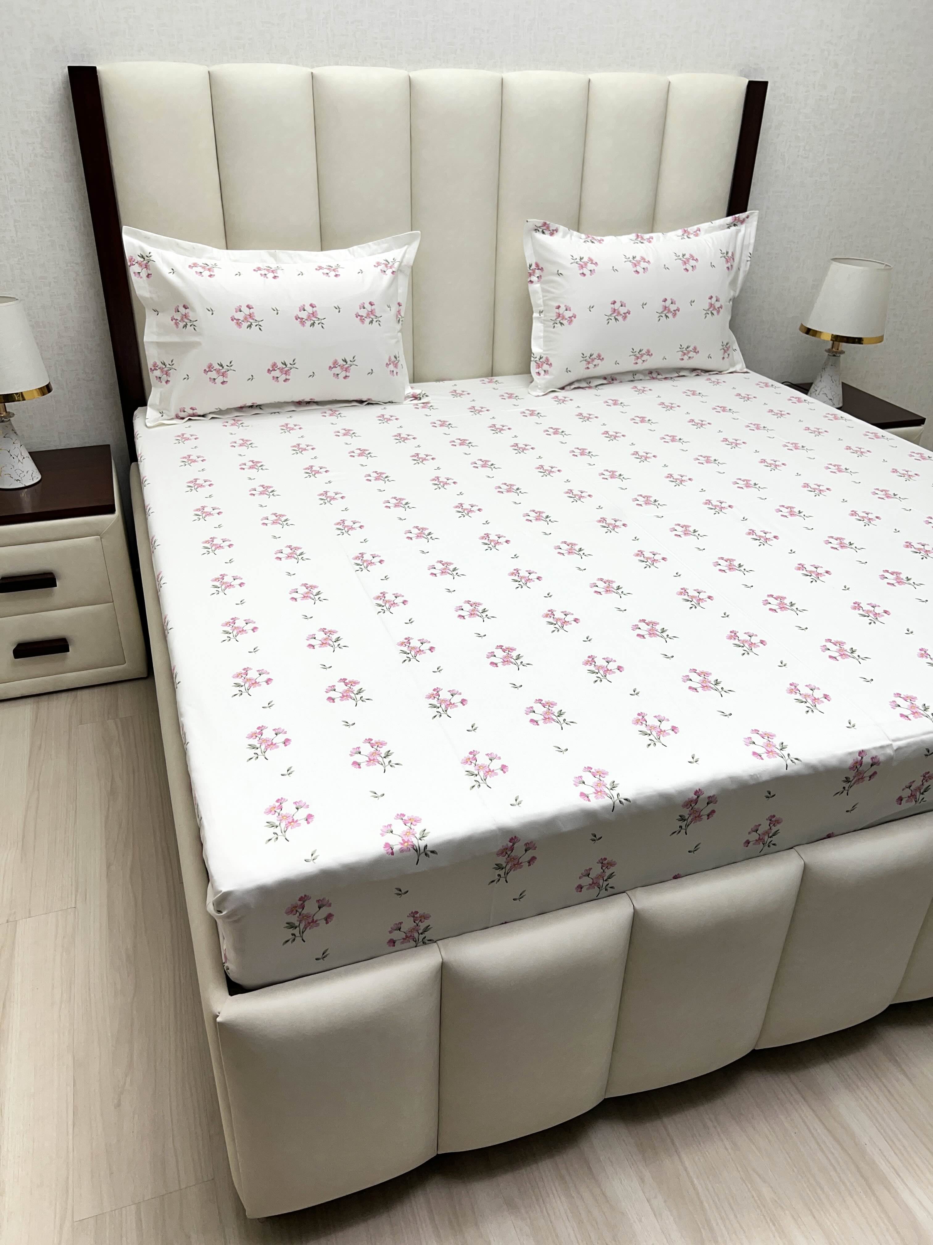 A-4844 - Pure Cotton 250 TC Queen Size Double Bedsheet (228X254) with Two Pillow Covers (43X68)