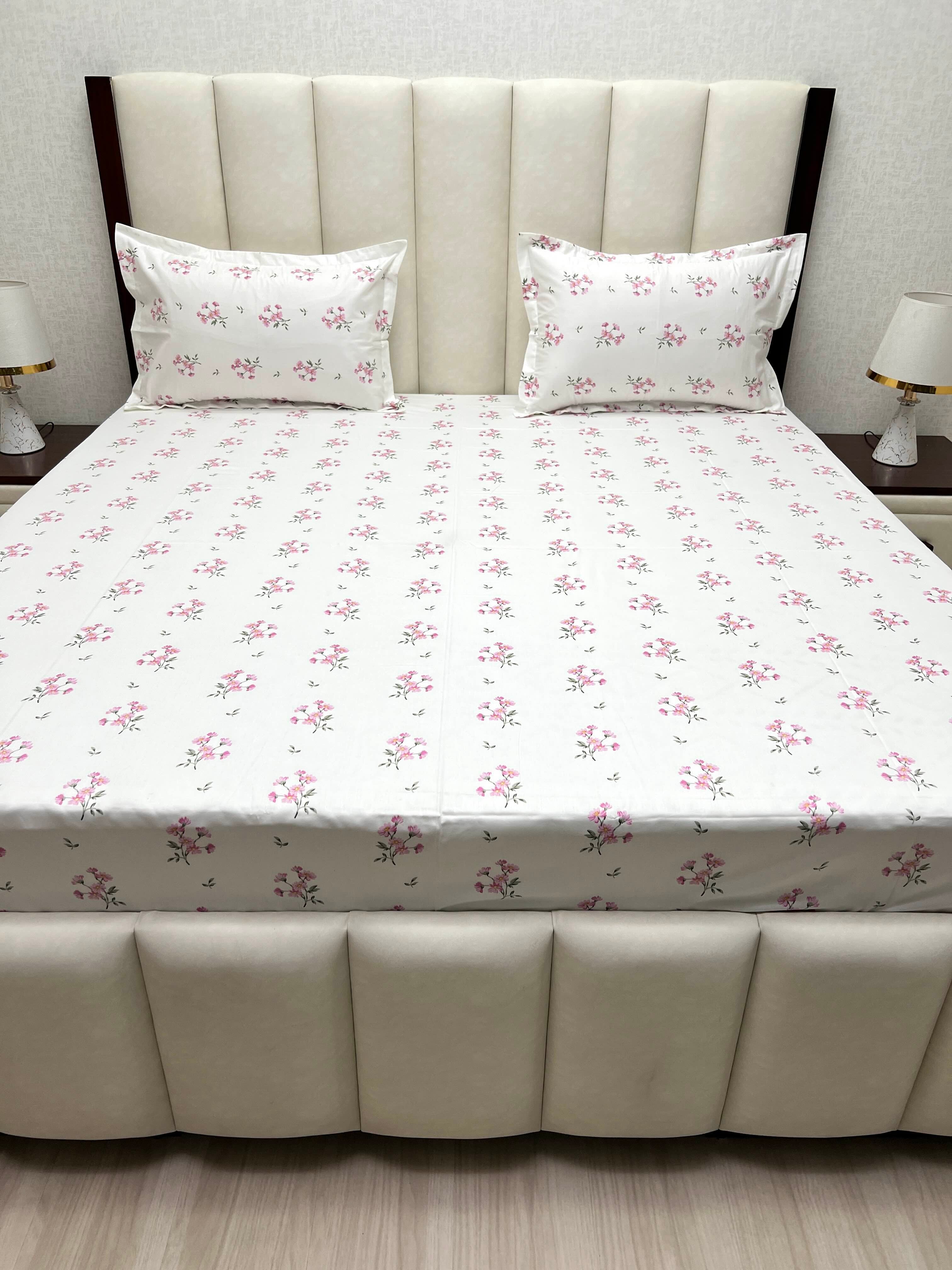 A-4844 - Pure Cotton 250 TC Queen Size Double Bedsheet (228X254) with Two Pillow Covers (43X68)