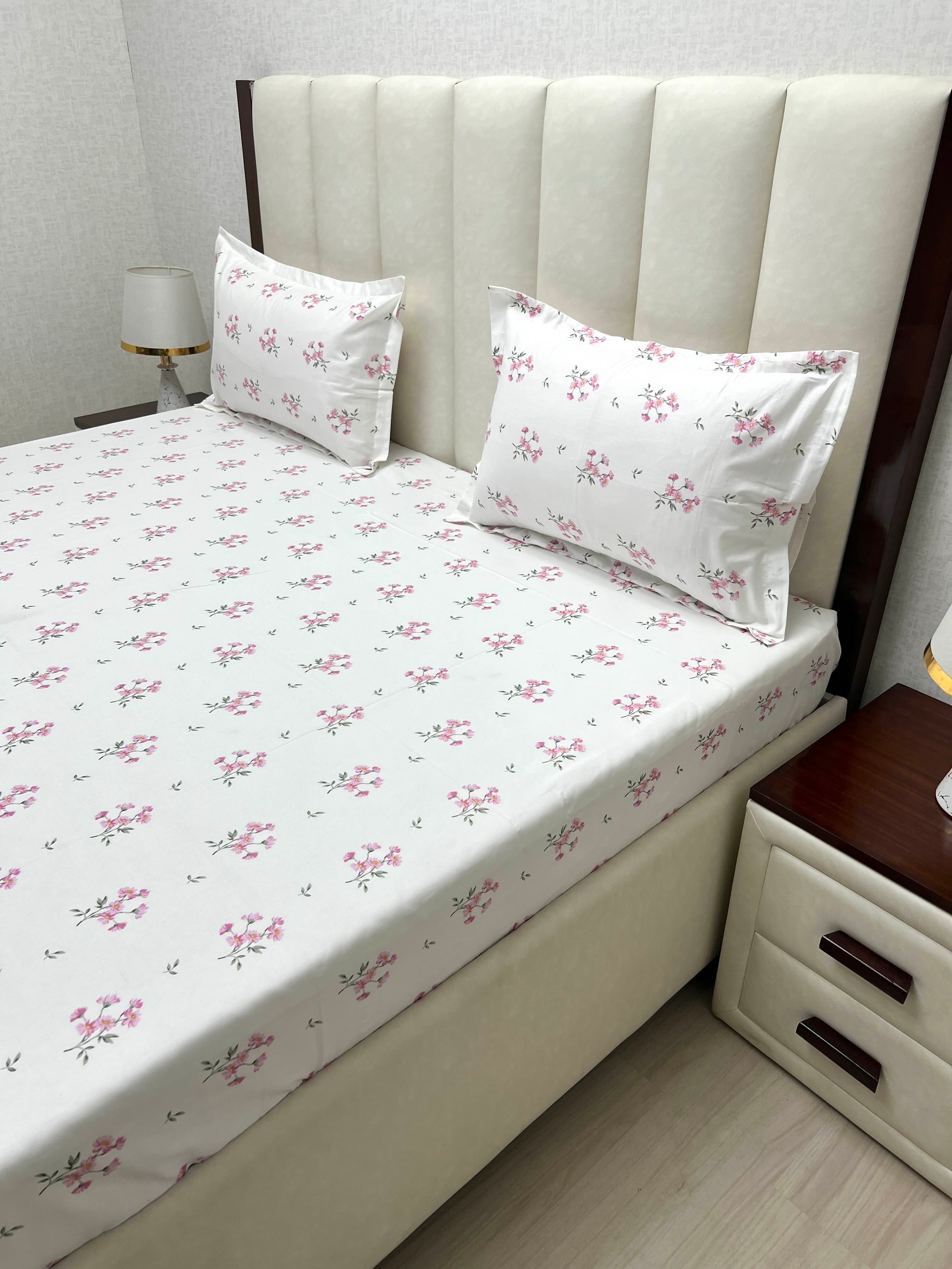 A-4844 - Pure Cotton 250 TC Queen Size Double Bedsheet (228X254) with Two Pillow Covers (43X68)