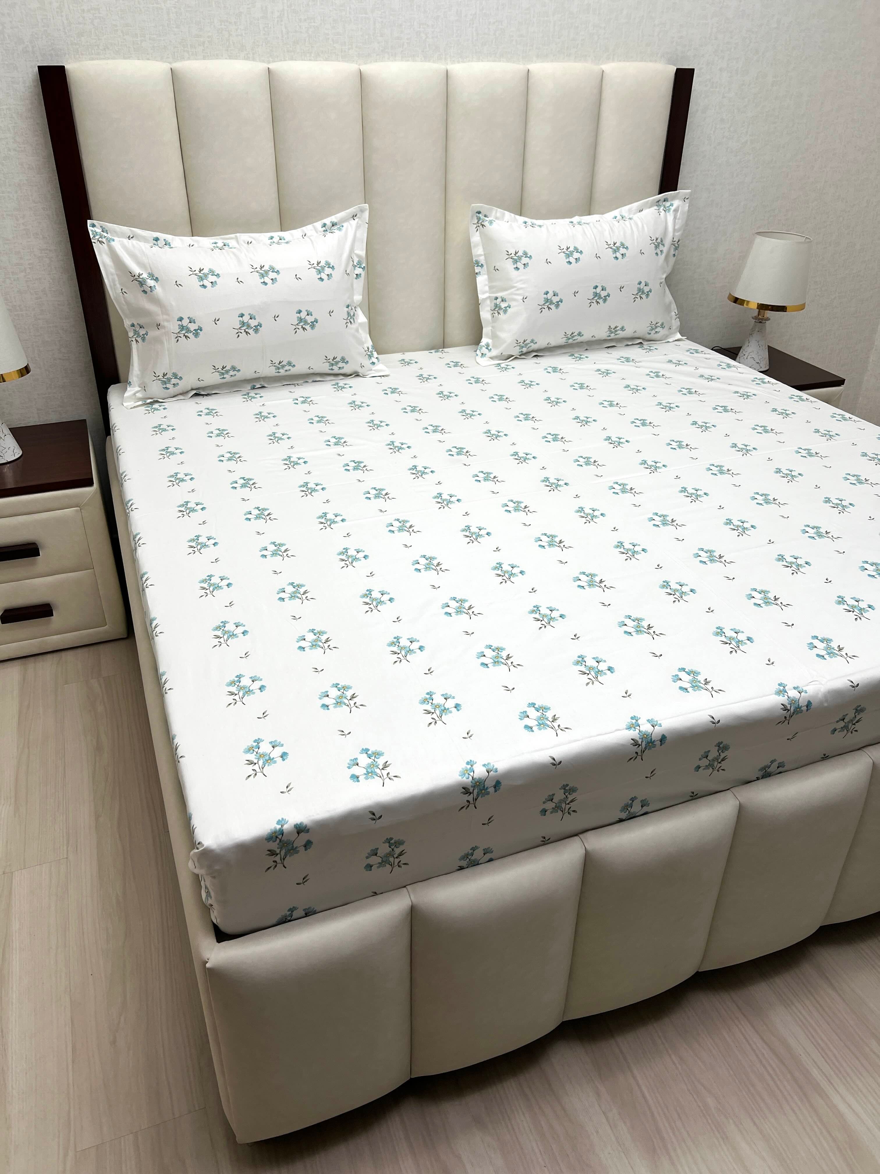 A-4845 - Pure Cotton 250 TC Queen Size Double Bedsheet (228X254) with Two Pillow Covers (43X68)