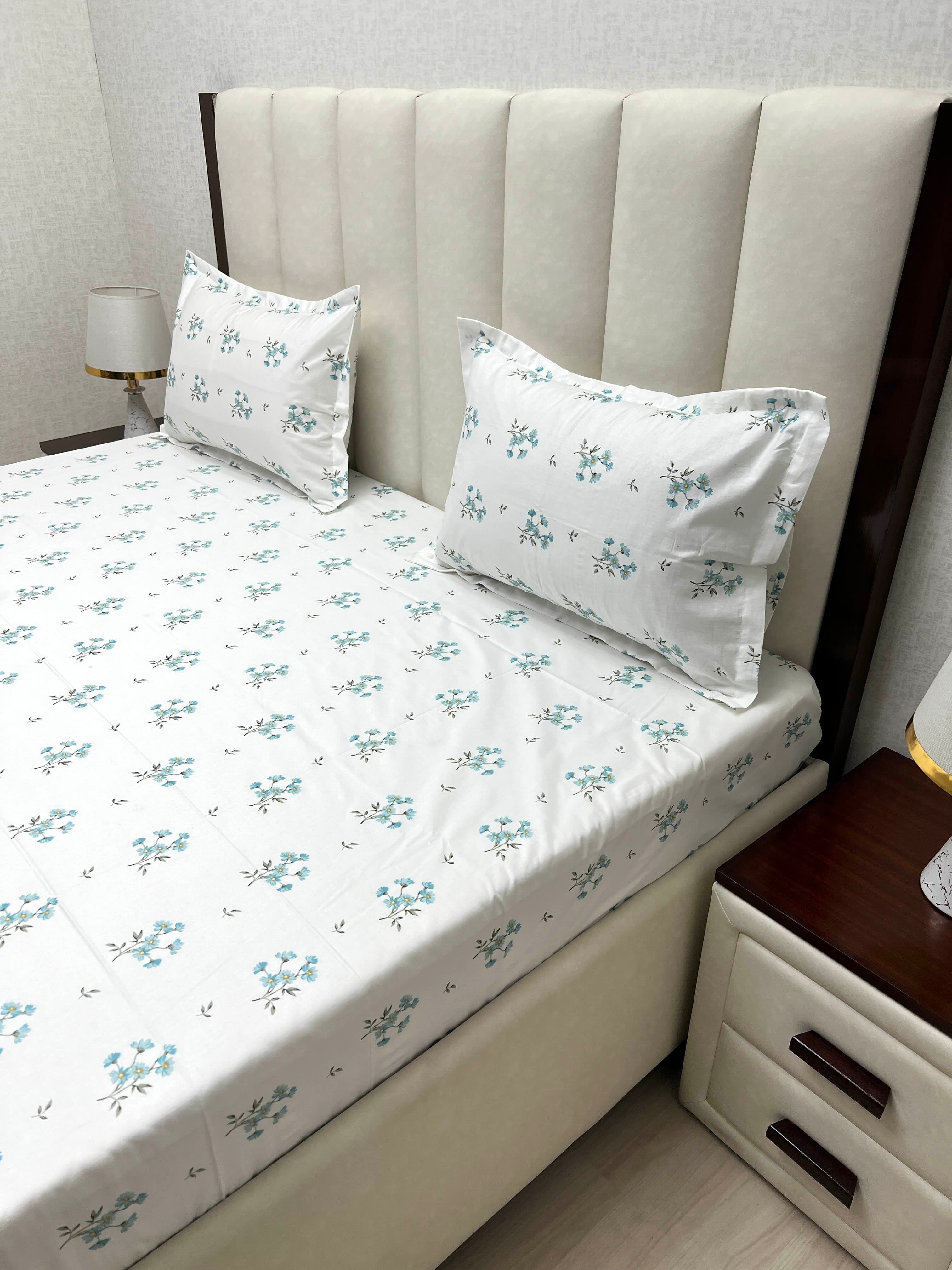 A-4845 - Pure Cotton 250 TC Queen Size Double Bedsheet (228X254) with Two Pillow Covers (43X68)