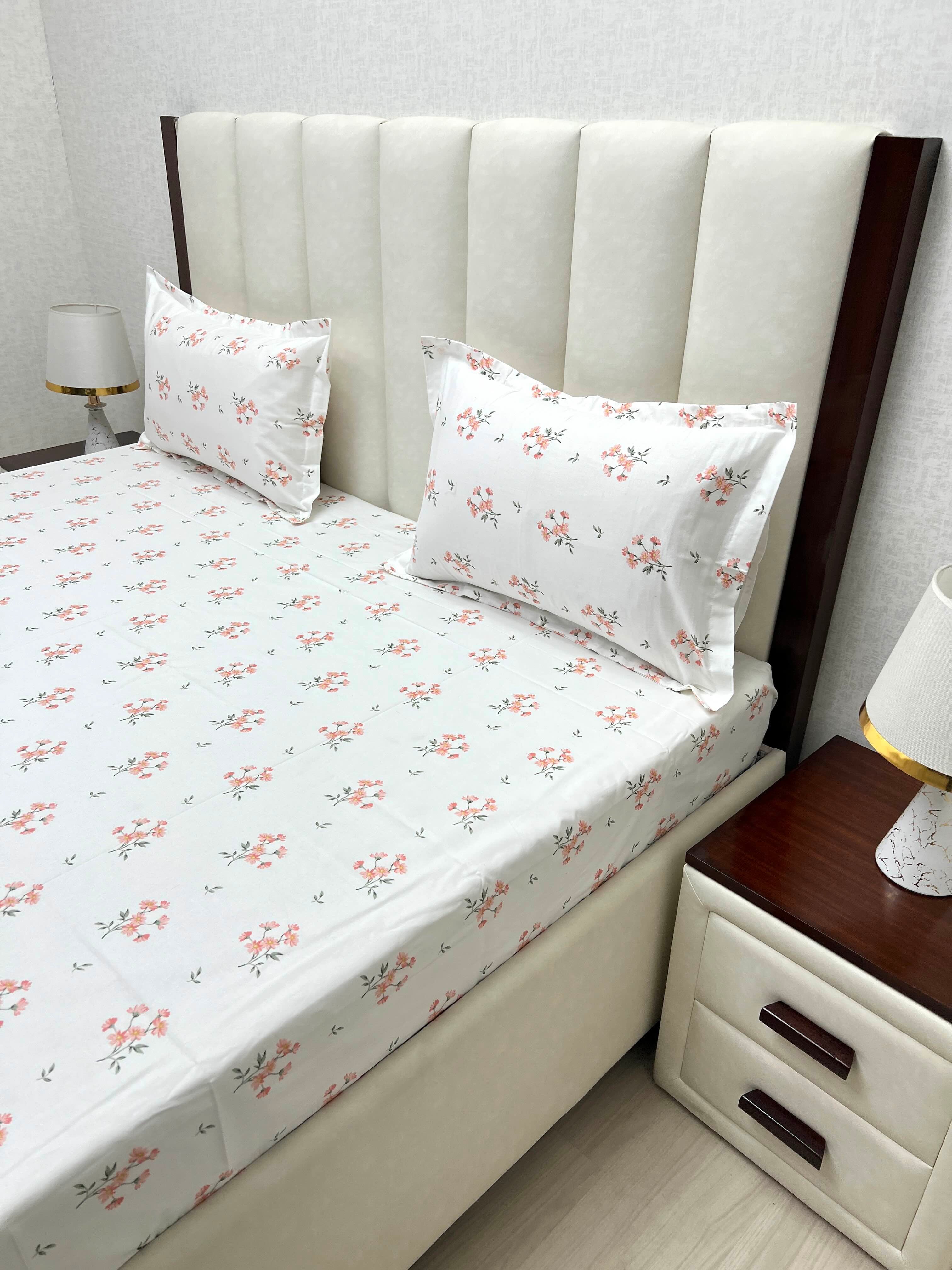 A-4846 - Pure Cotton 250 TC Queen Size Double Bedsheet (228X254) with Two Pillow Covers (43X68)