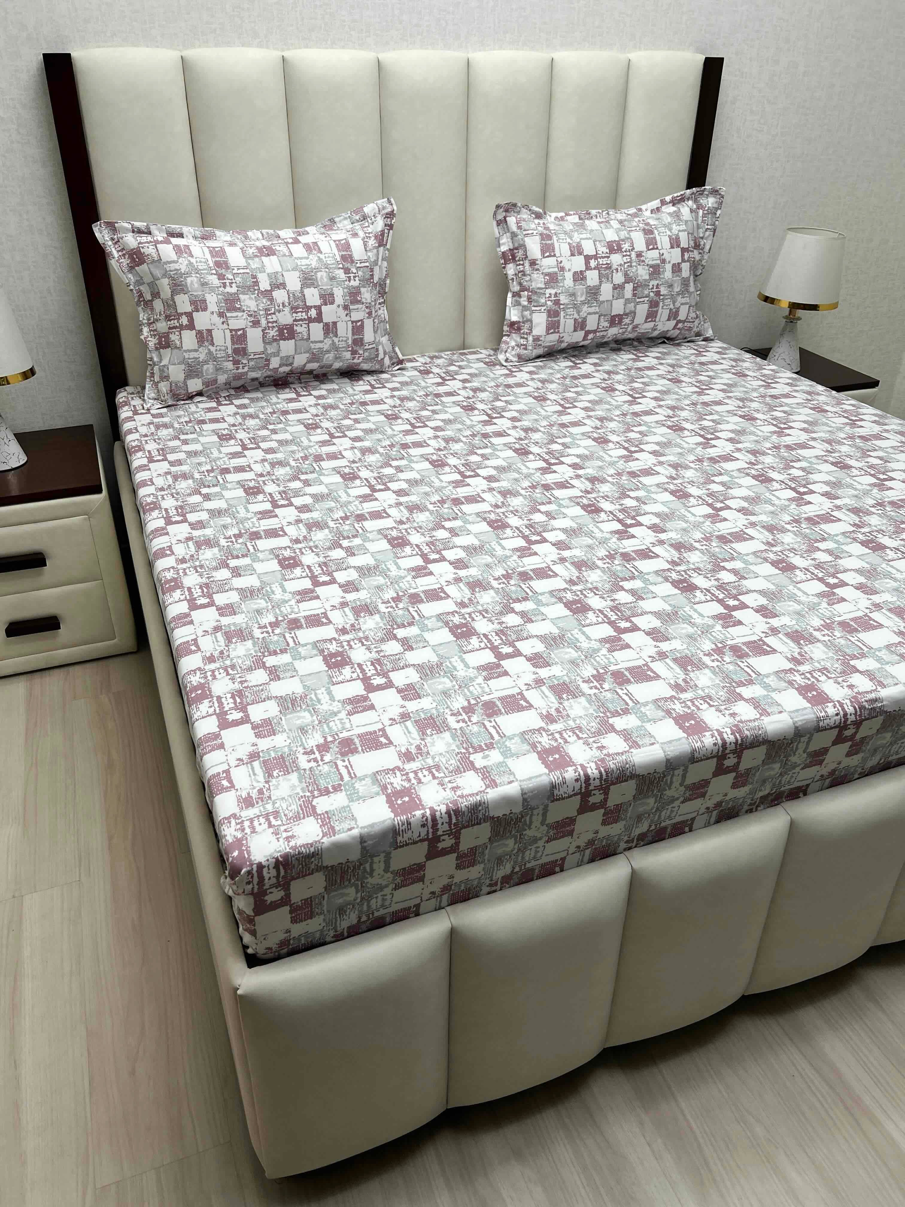 A-4847 - Pure Cotton 250 TC Queen Size Double Bedsheet (228X254) with Two Pillow Covers (43X68)