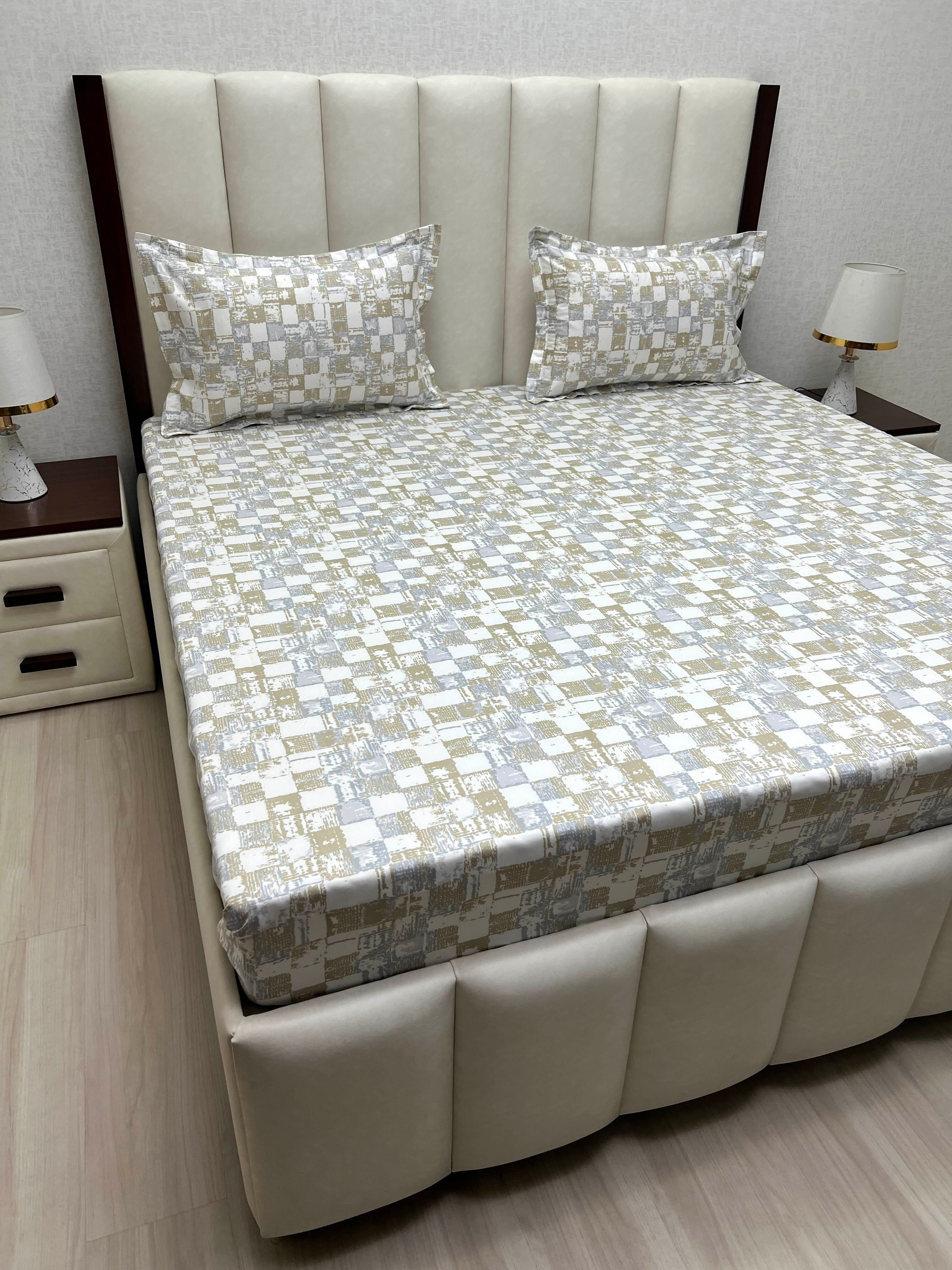 A-4848 - Pure Cotton 250 TC Queen Size Double Bedsheet (228X254) with Two Pillow Covers (43X68)