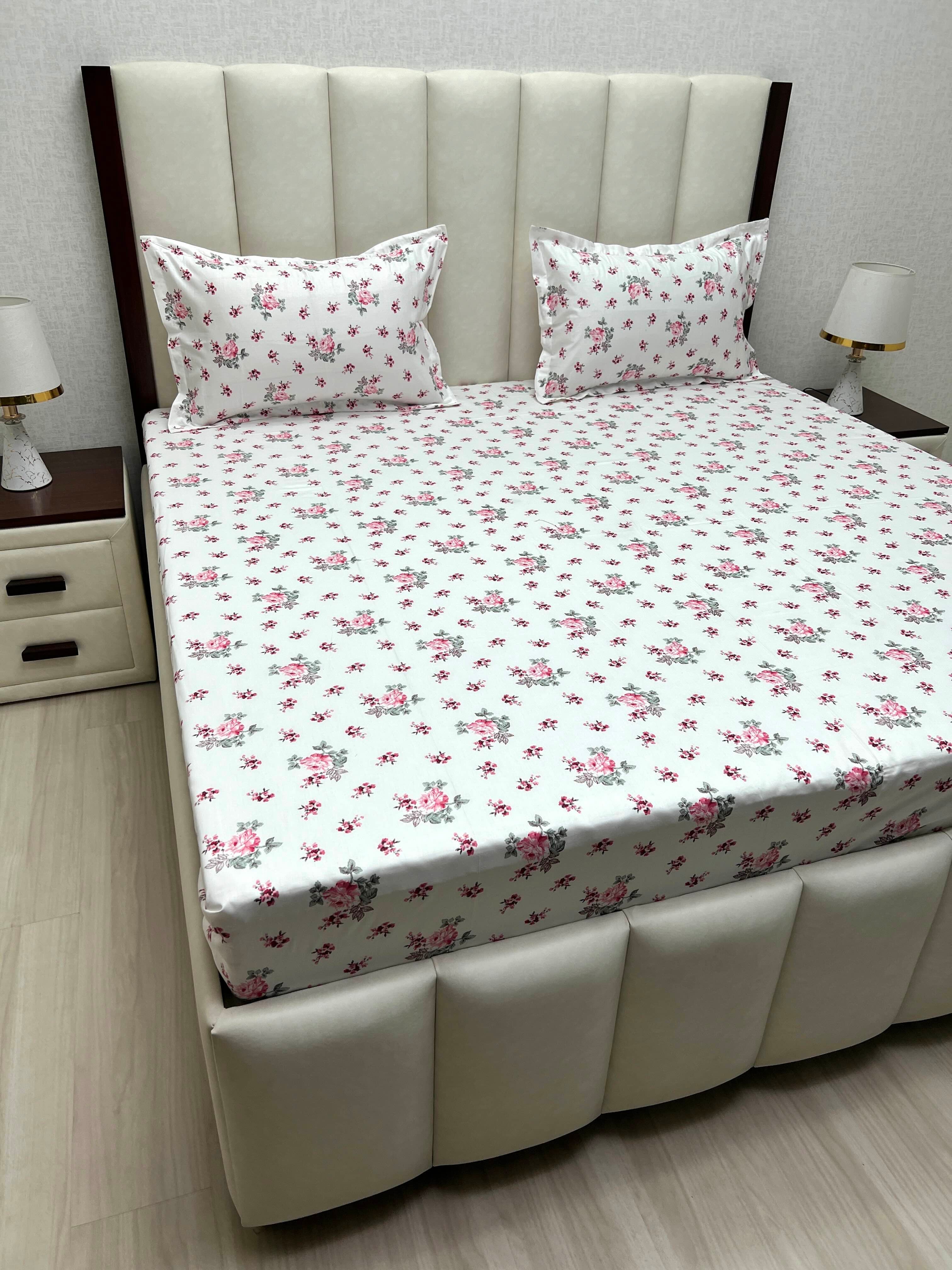 A-4850 - Pure Cotton 250 TC Queen Size Double Bedsheet (228X254) with Two Pillow Covers (43X68)