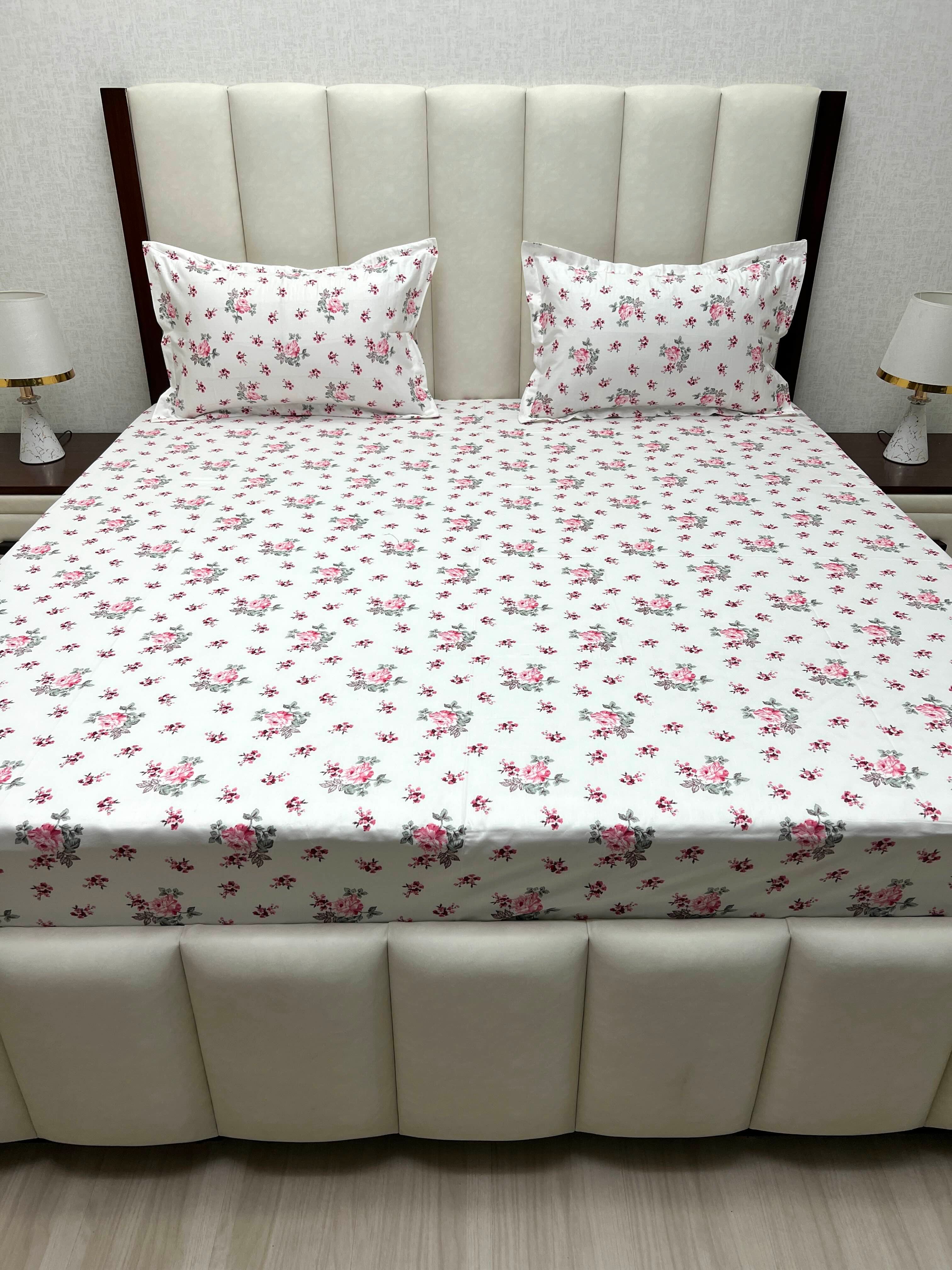 A-4850 - Pure Cotton 250 TC Queen Size Double Bedsheet (228X254) with Two Pillow Covers (43X68)