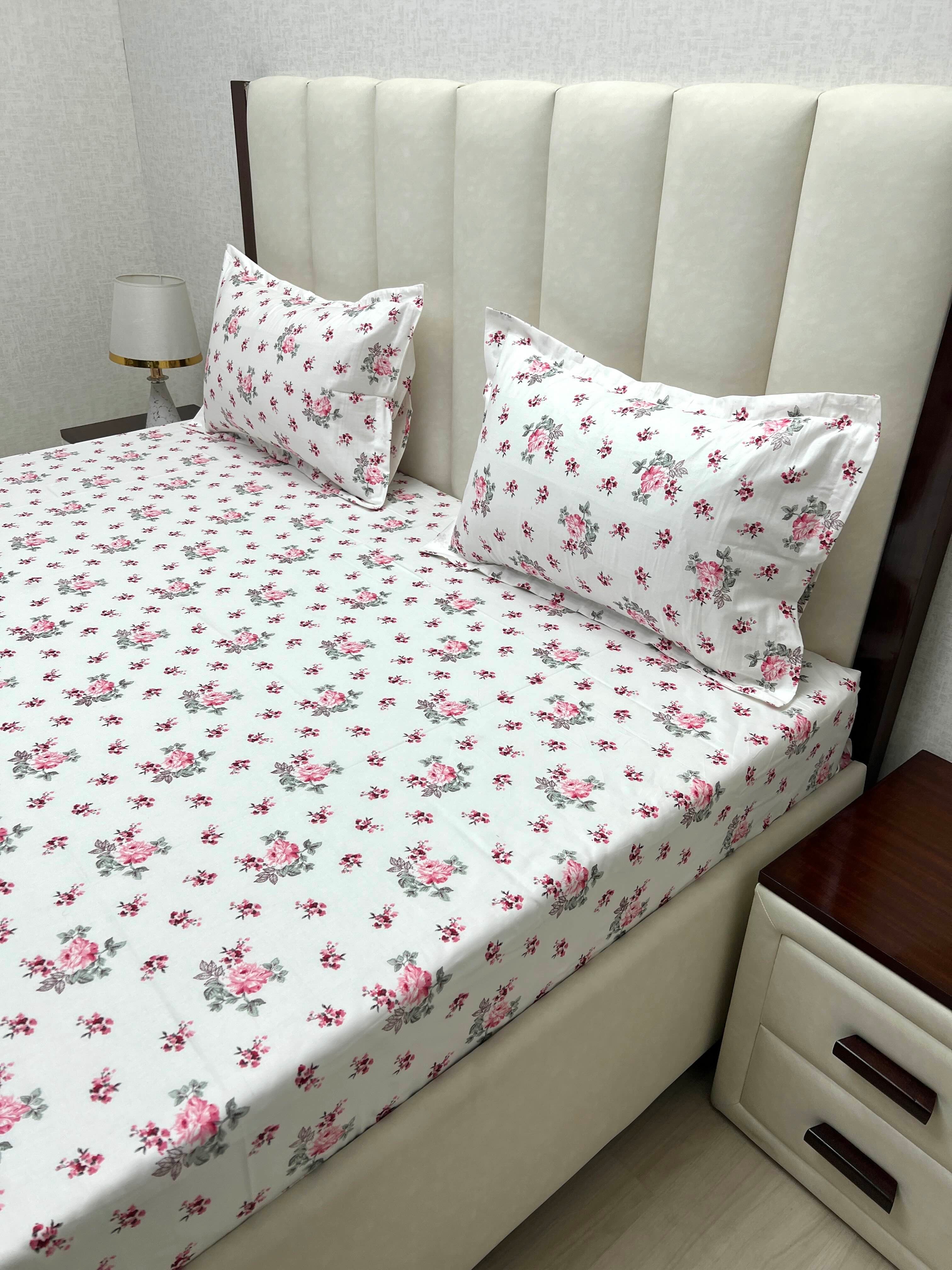 A-4850 - Pure Cotton 250 TC Queen Size Double Bedsheet (228X254) with Two Pillow Covers (43X68)