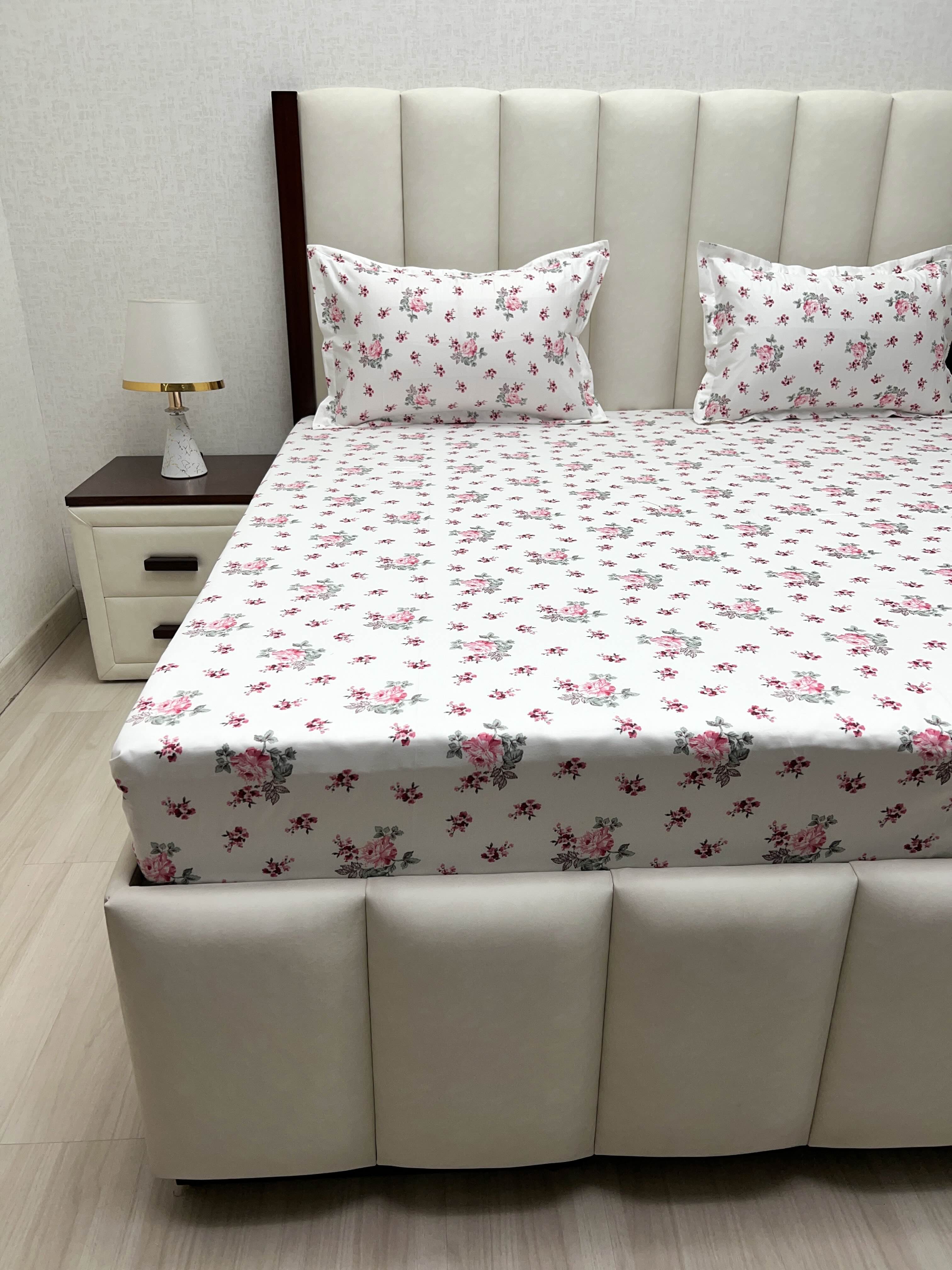 A-4850 - Pure Cotton 250 TC Queen Size Double Bedsheet (228X254) with Two Pillow Covers (43X68)