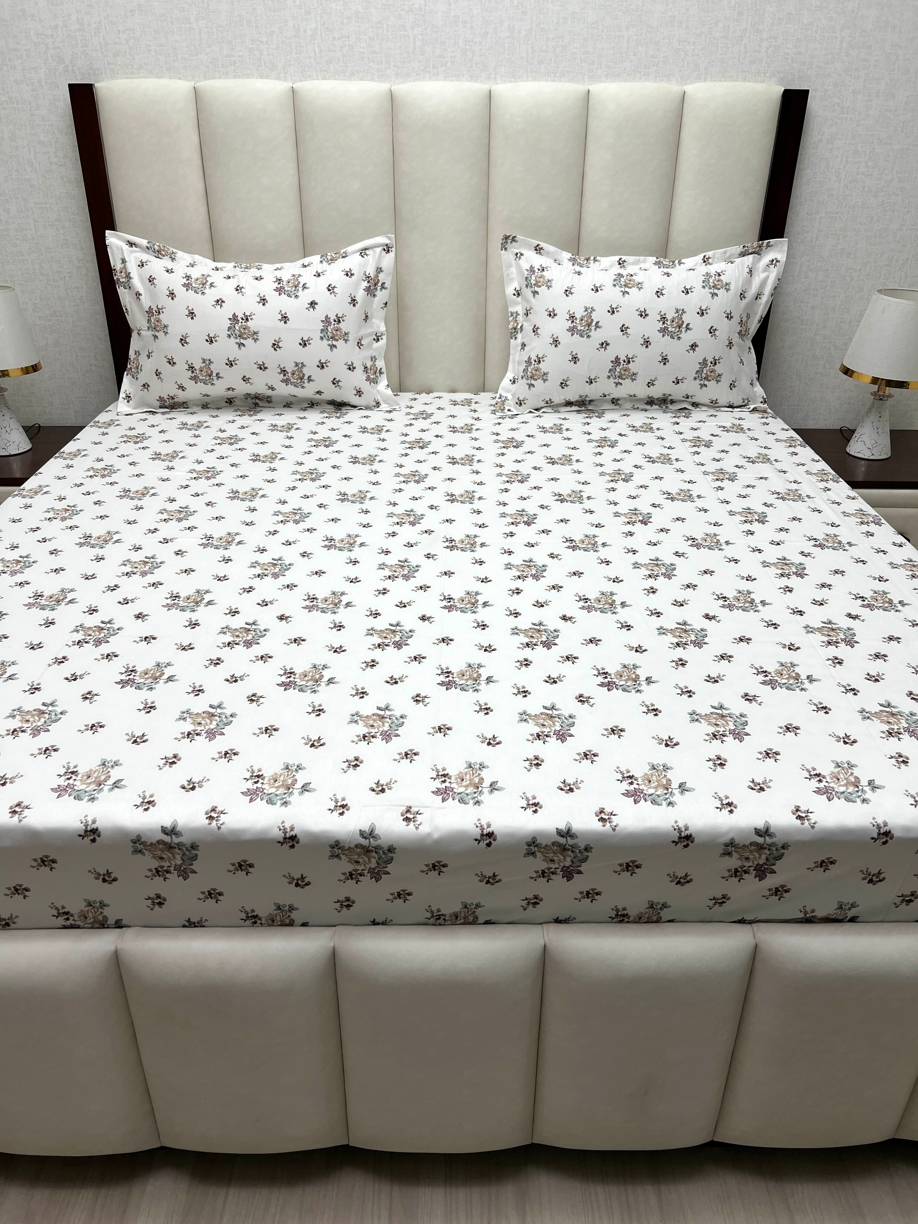 A-4852 - Pure Cotton 250 TC Queen Size Double Bedsheet (228X254) with Two Pillow Covers (43X68)