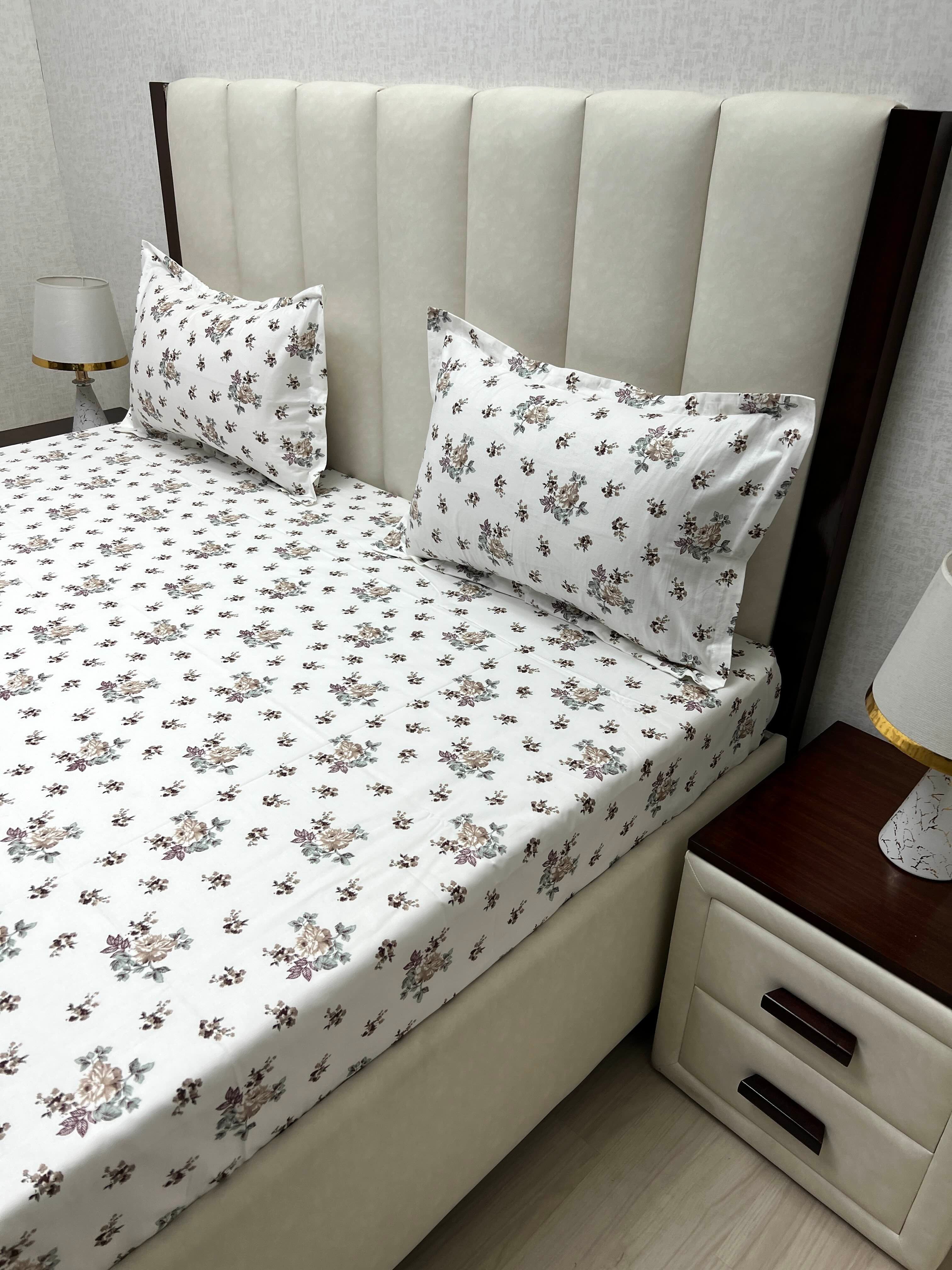 A-4852 - Pure Cotton 250 TC Queen Size Double Bedsheet (228X254) with Two Pillow Covers (43X68)