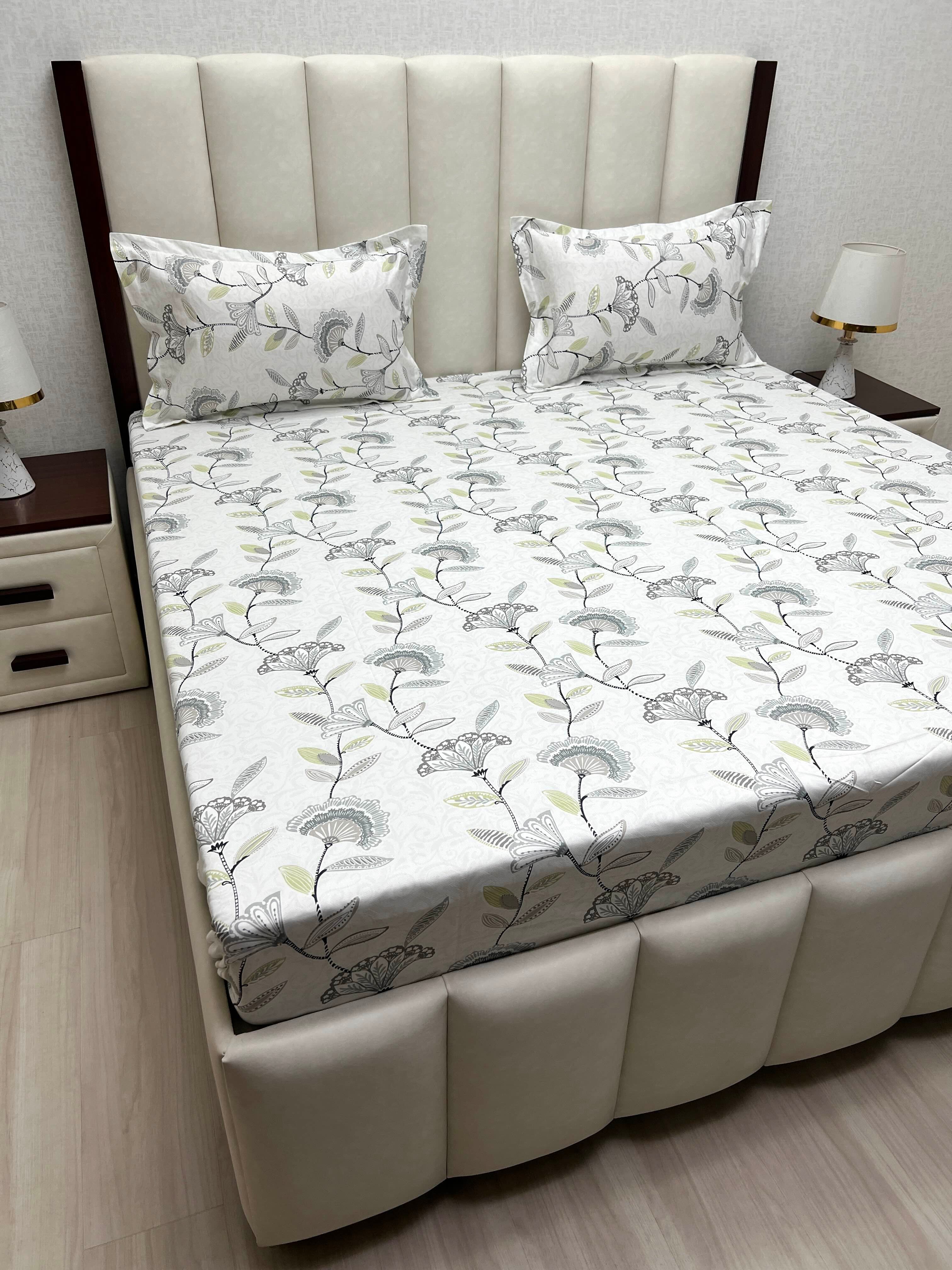 A-4853 - Pure Cotton 250 TC Queen Size Double Bedsheet (228X254) with Two Pillow Covers (43X68)