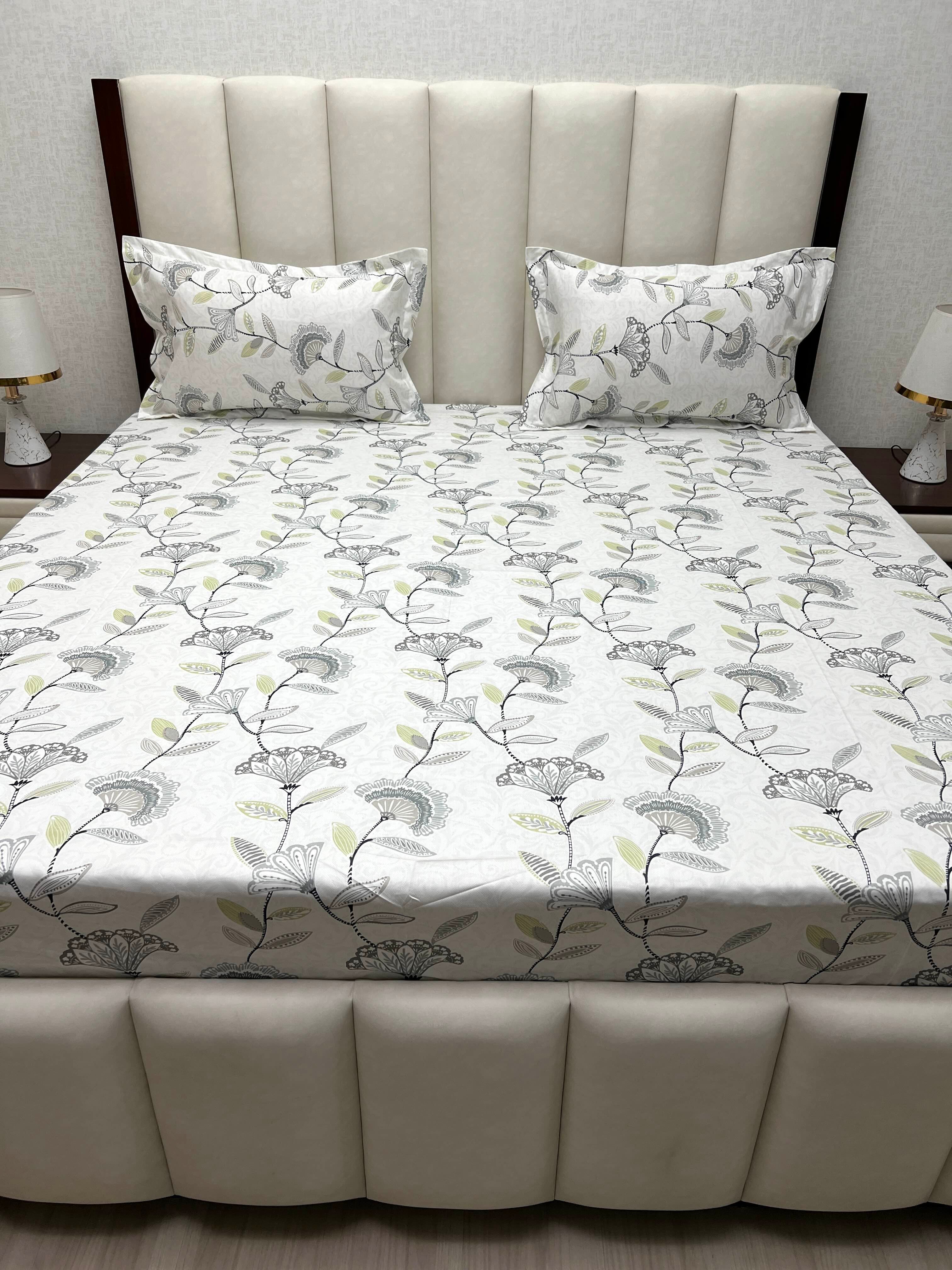 A-4853 - Pure Cotton 250 TC Queen Size Double Bedsheet (228X254) with Two Pillow Covers (43X68)