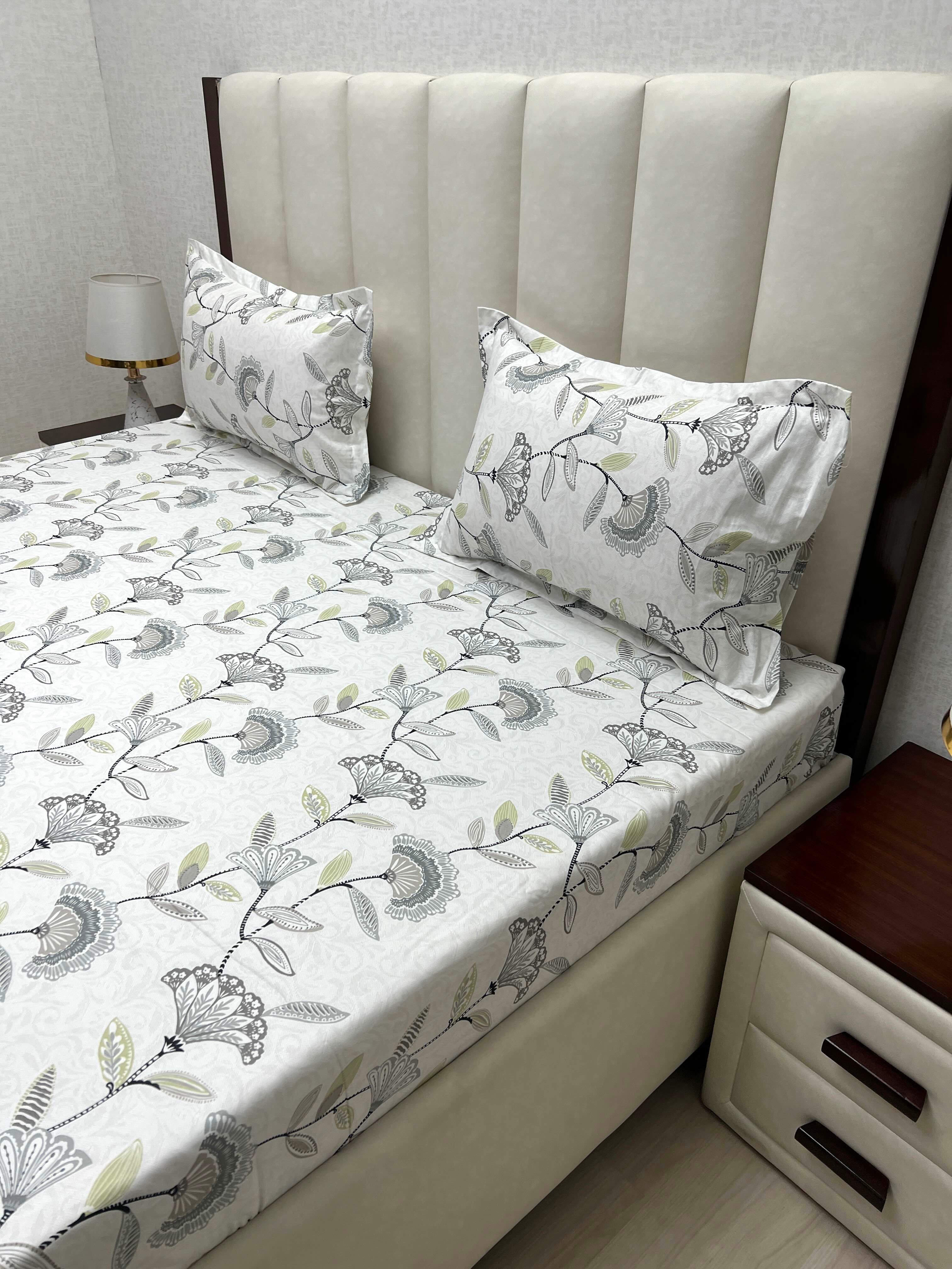 A-4853 - Pure Cotton 250 TC Queen Size Double Bedsheet (228X254) with Two Pillow Covers (43X68)