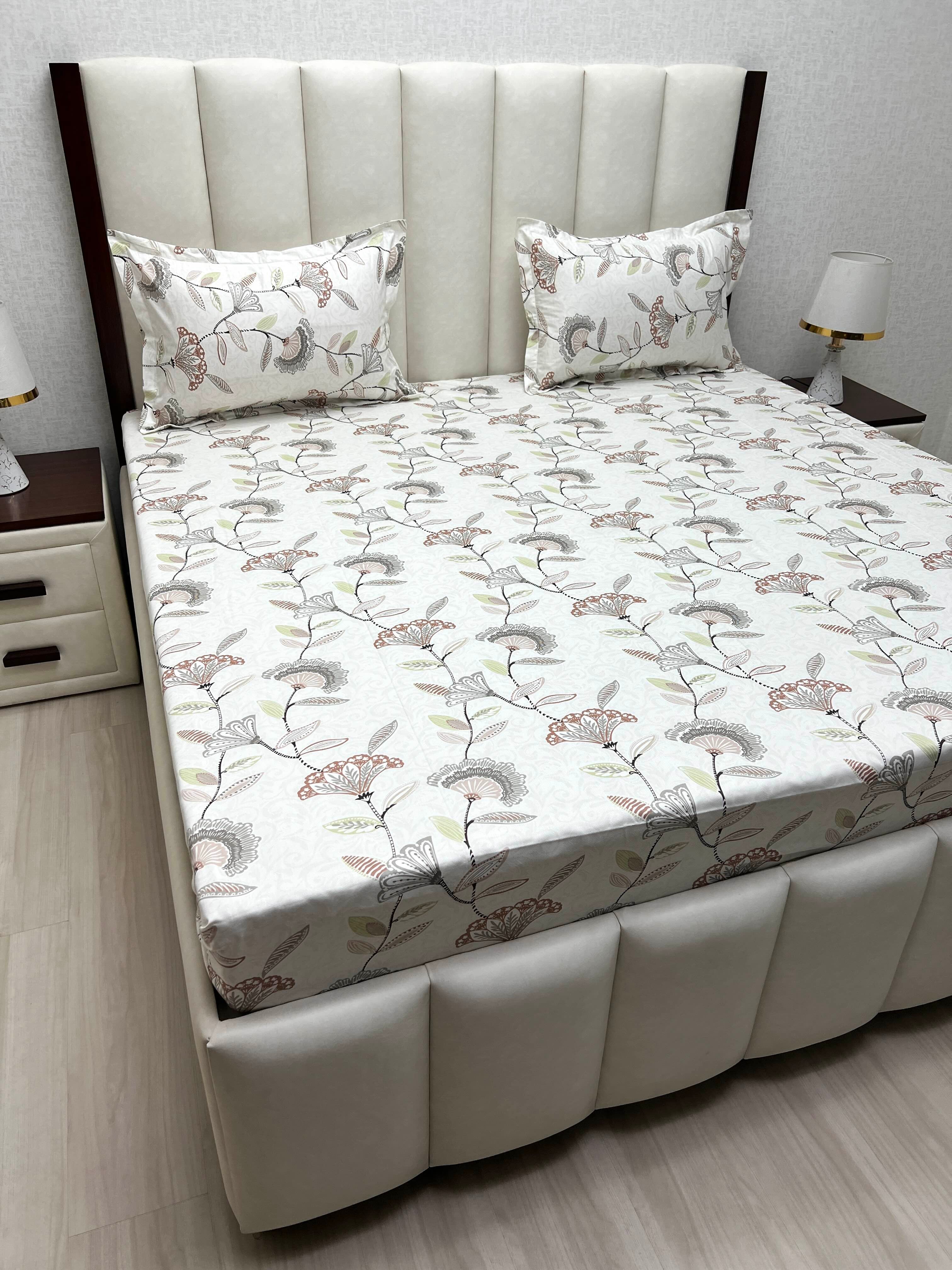 A-4854 - Pure Cotton 250 TC Queen Size Double Bedsheet (228X254) with Two Pillow Covers (43X68)