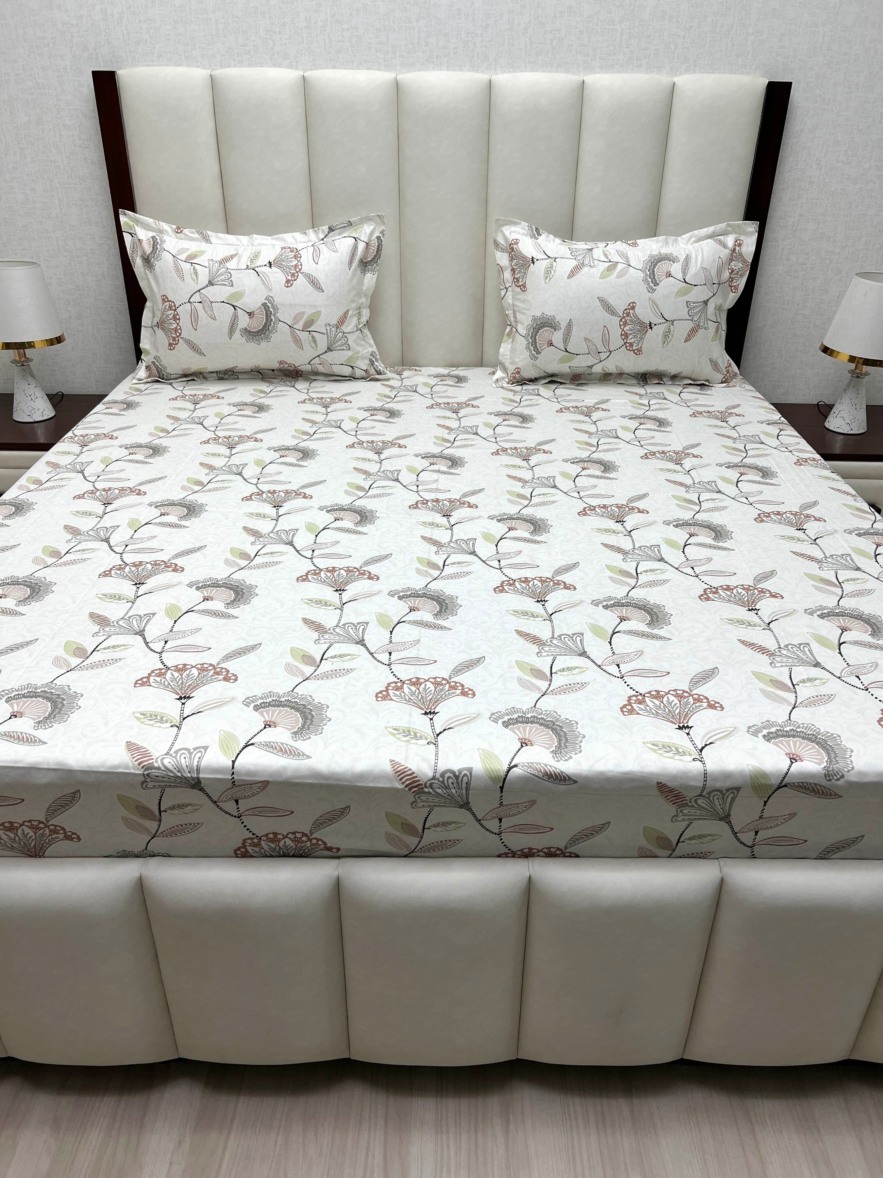 A-4854 - Pure Cotton 250 TC Queen Size Double Bedsheet (228X254) with Two Pillow Covers (43X68)