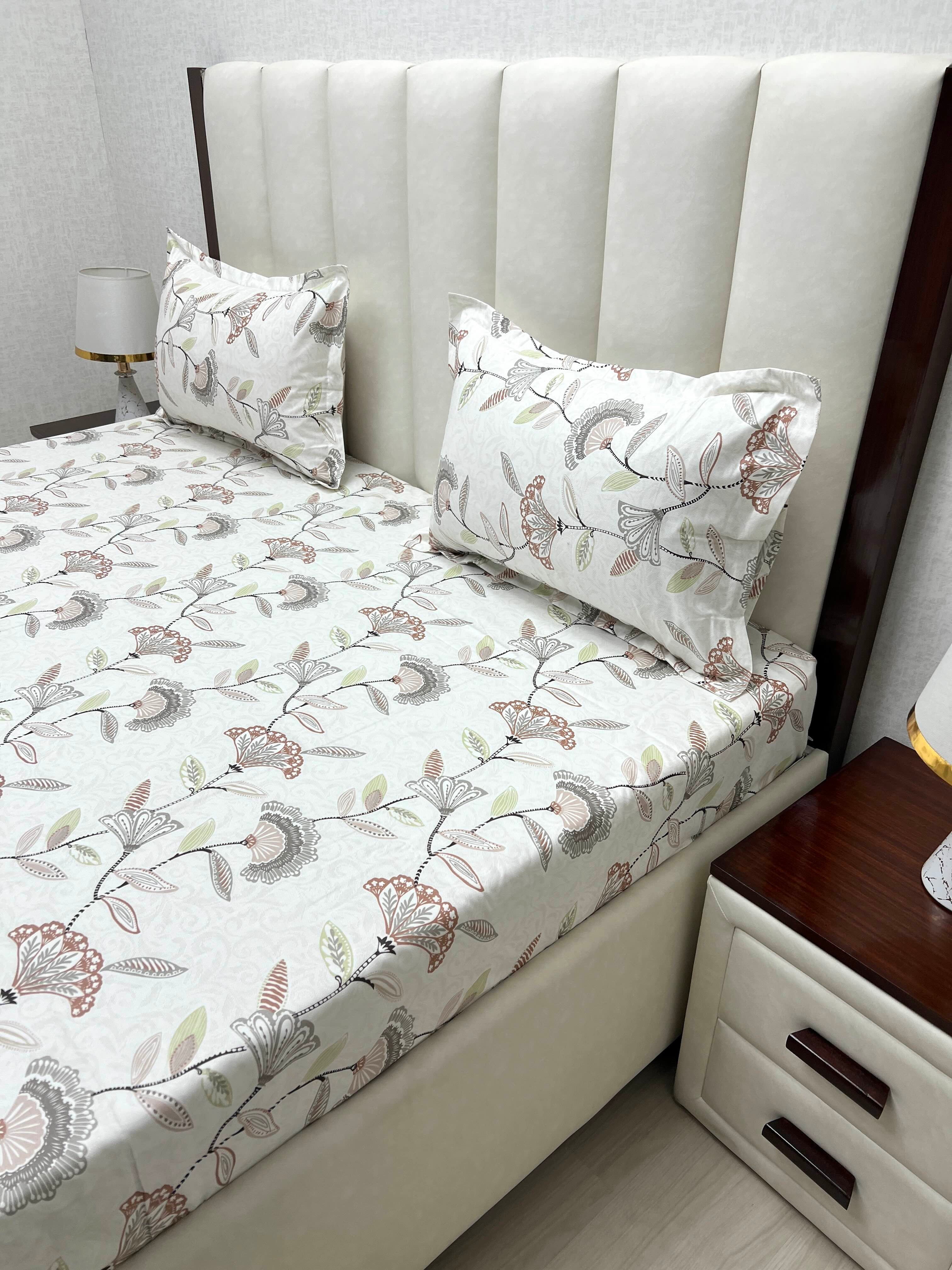 A-4854 - Pure Cotton 250 TC Queen Size Double Bedsheet (228X254) with Two Pillow Covers (43X68)