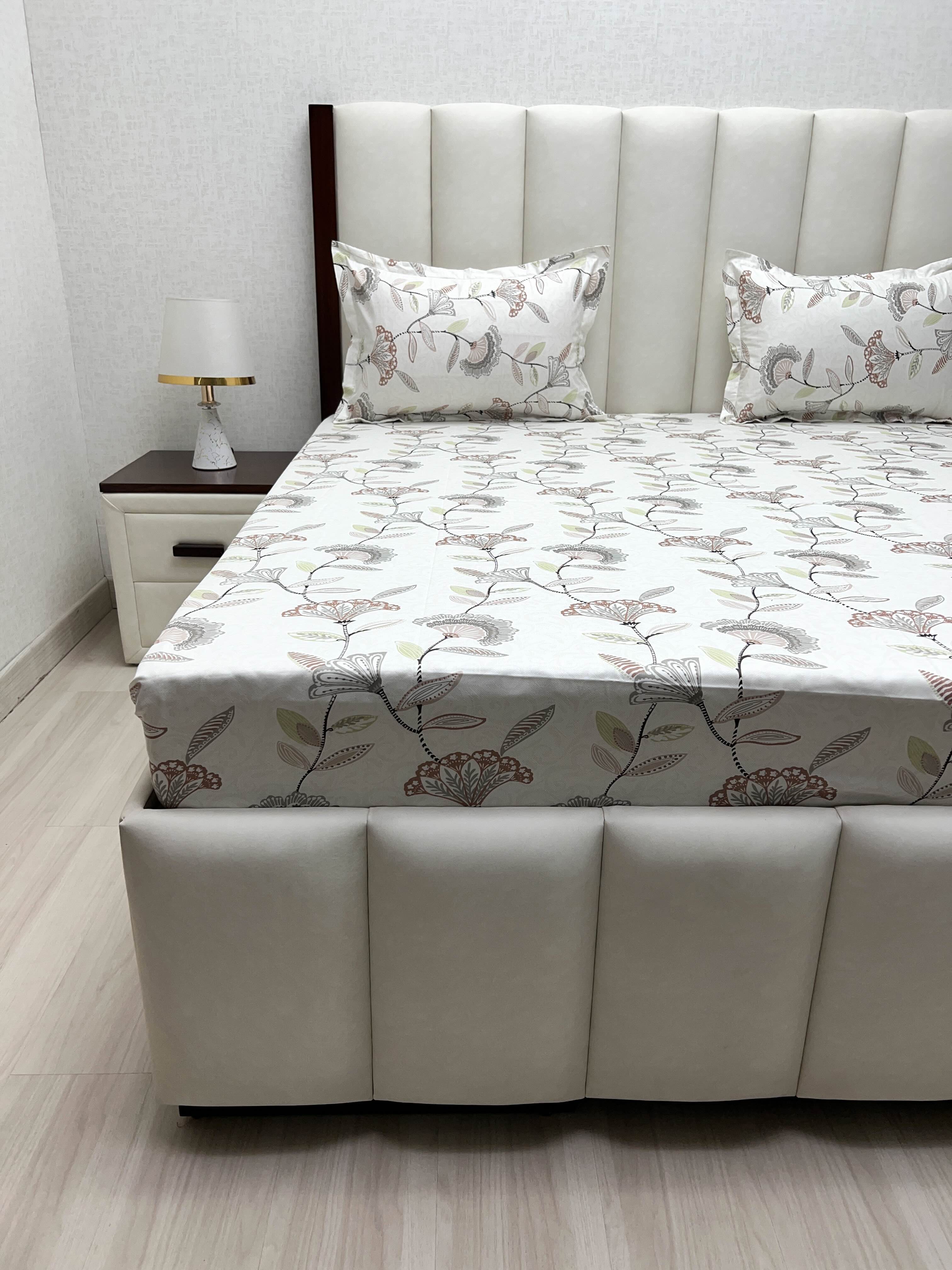 A-4854 - Pure Cotton 250 TC Queen Size Double Bedsheet (228X254) with Two Pillow Covers (43X68)