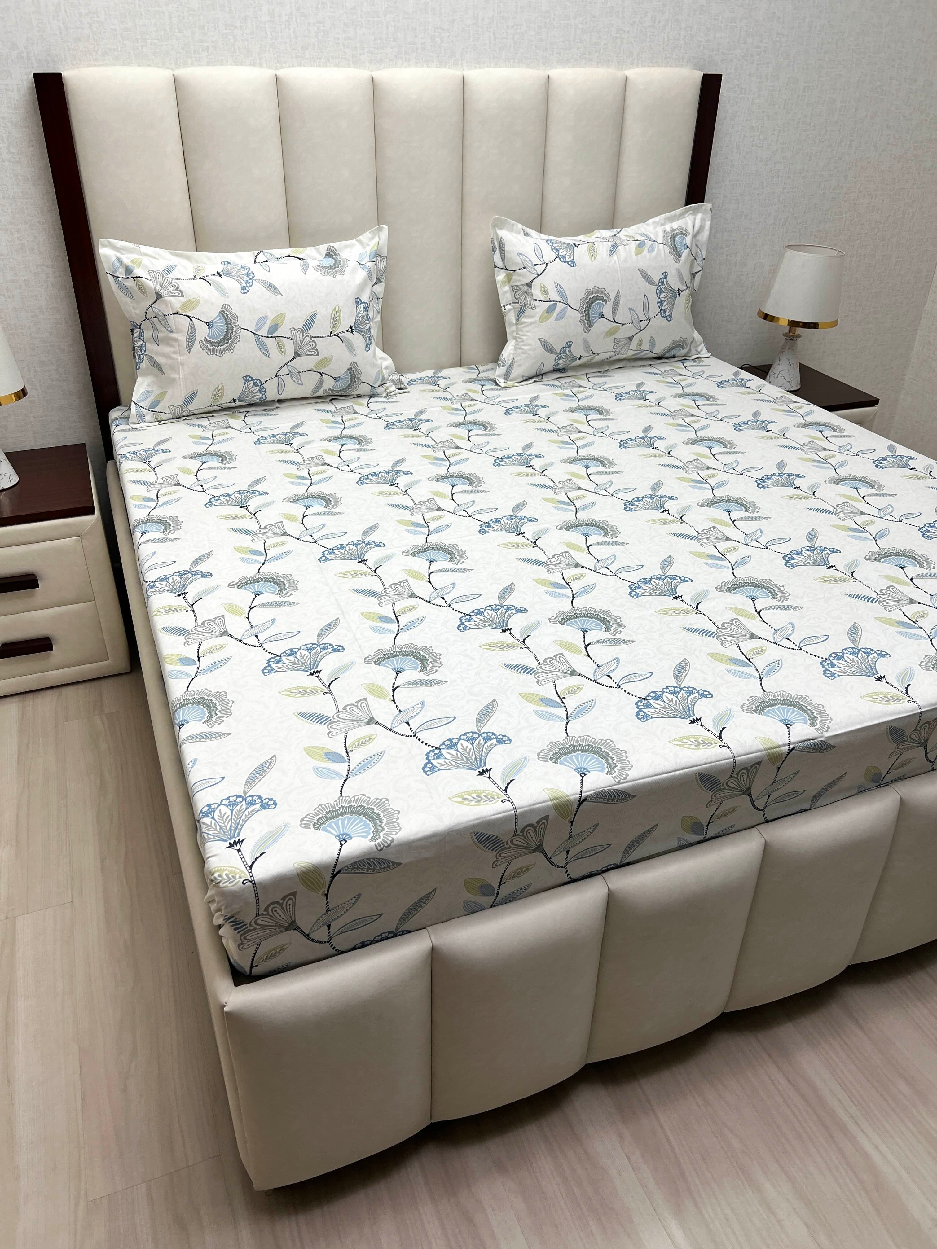 A-4855 - Pure Cotton 250 TC Queen Size Double Bedsheet (228X254) with Two Pillow Covers (43X68)