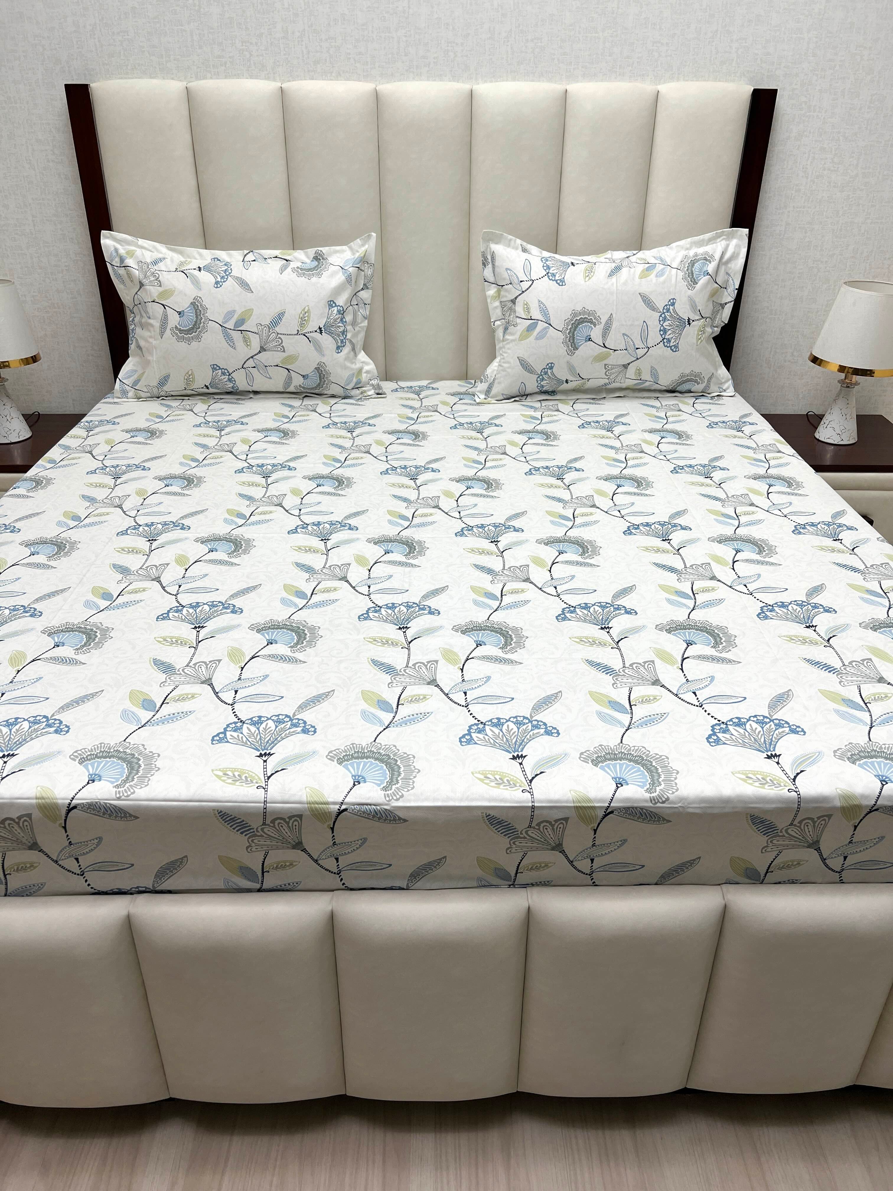 A-4855 - Pure Cotton 250 TC Queen Size Double Bedsheet (228X254) with Two Pillow Covers (43X68)