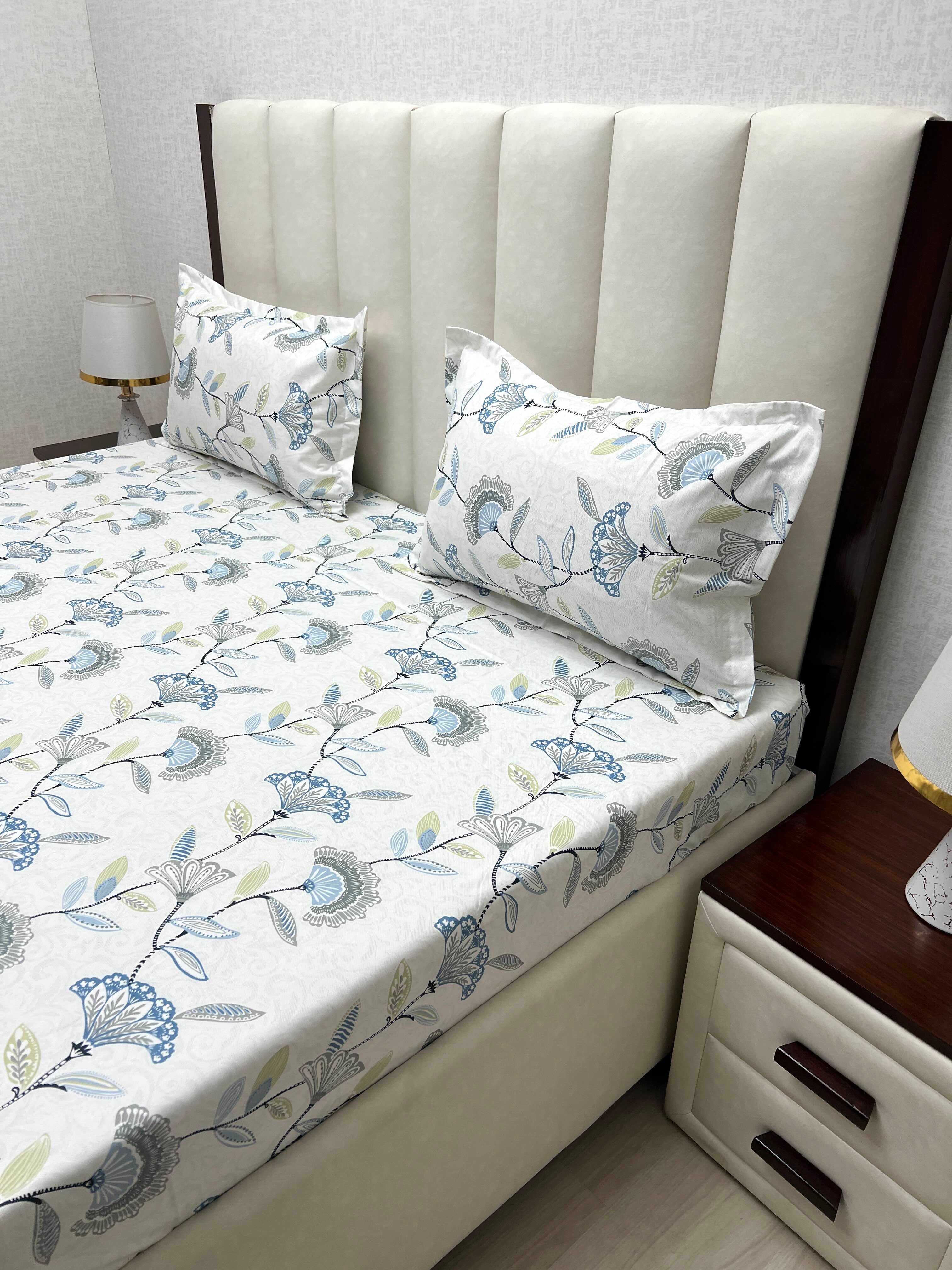 A-4855 - Pure Cotton 250 TC Queen Size Double Bedsheet (228X254) with Two Pillow Covers (43X68)